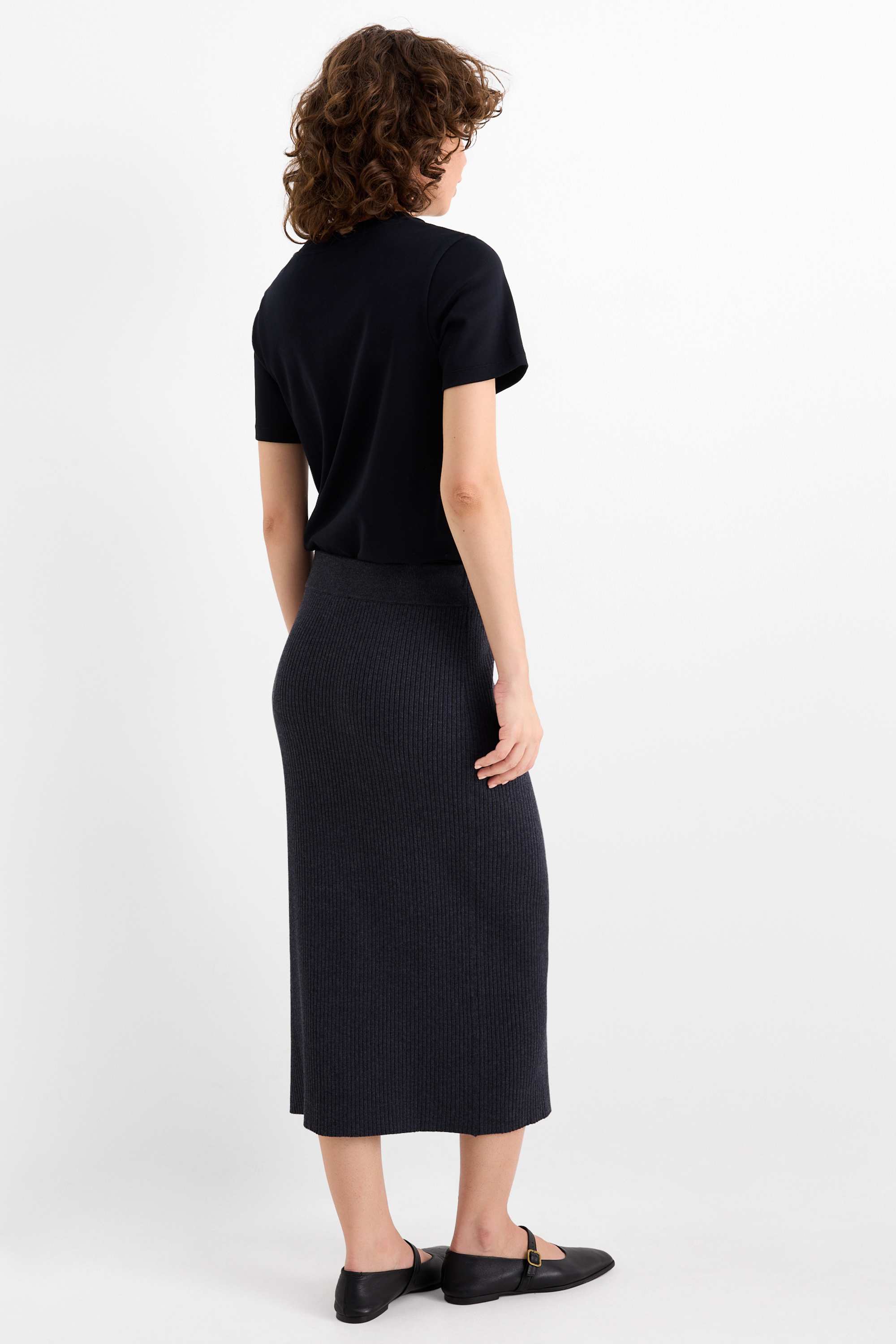 Knitted skirt - ribbed dark gray