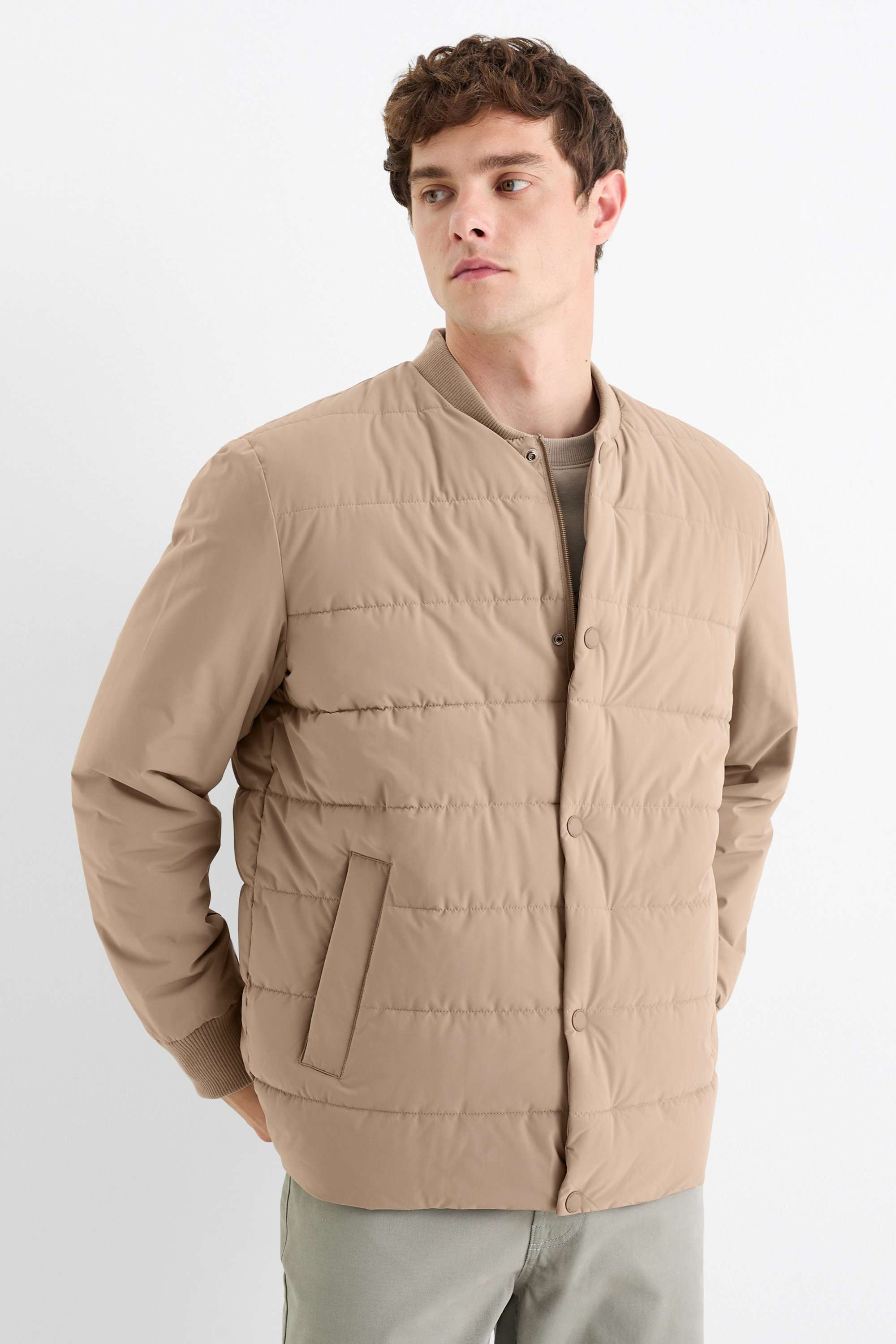 Quilted bomber jacket - water-repellent beige