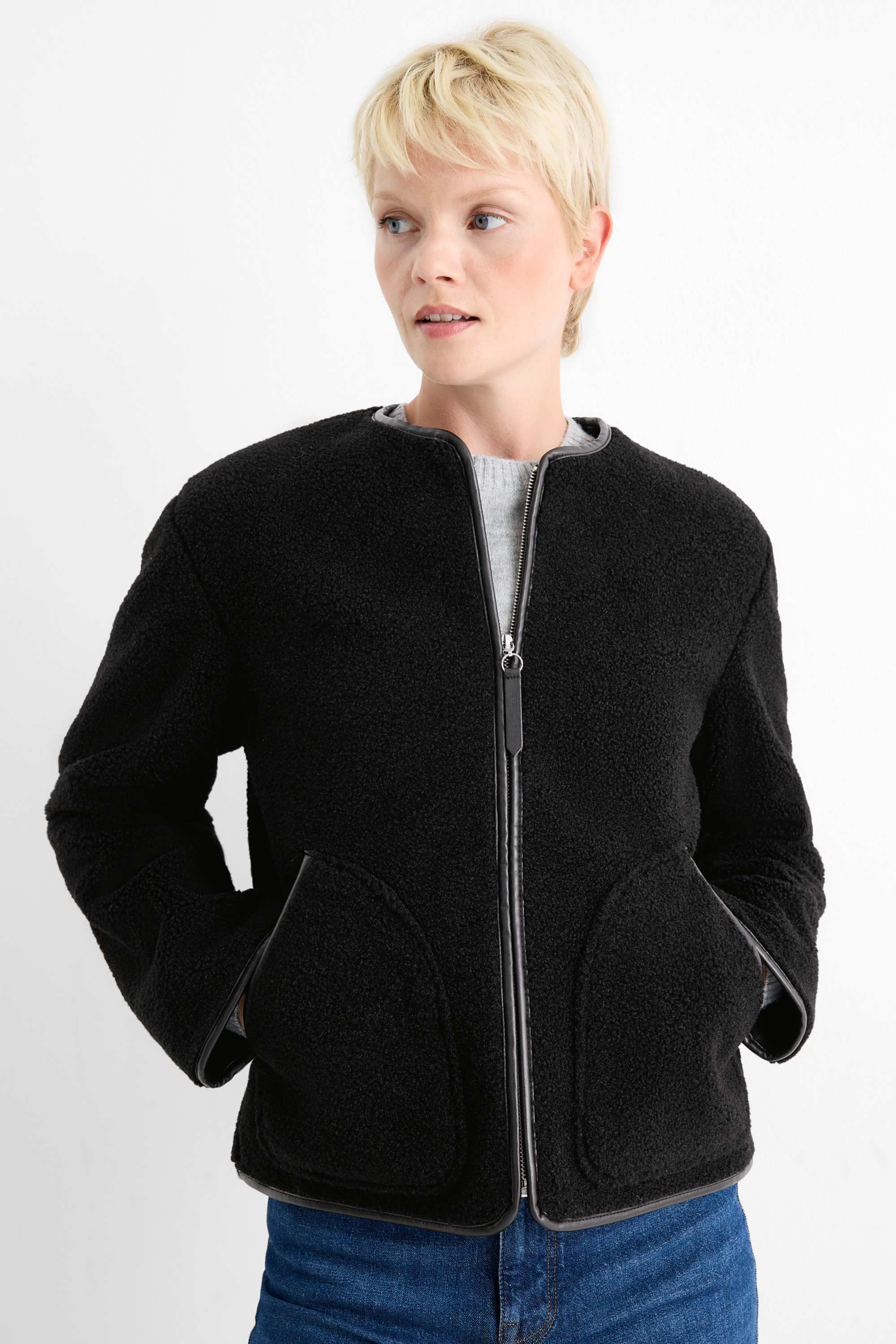 Teddy fur jacket black