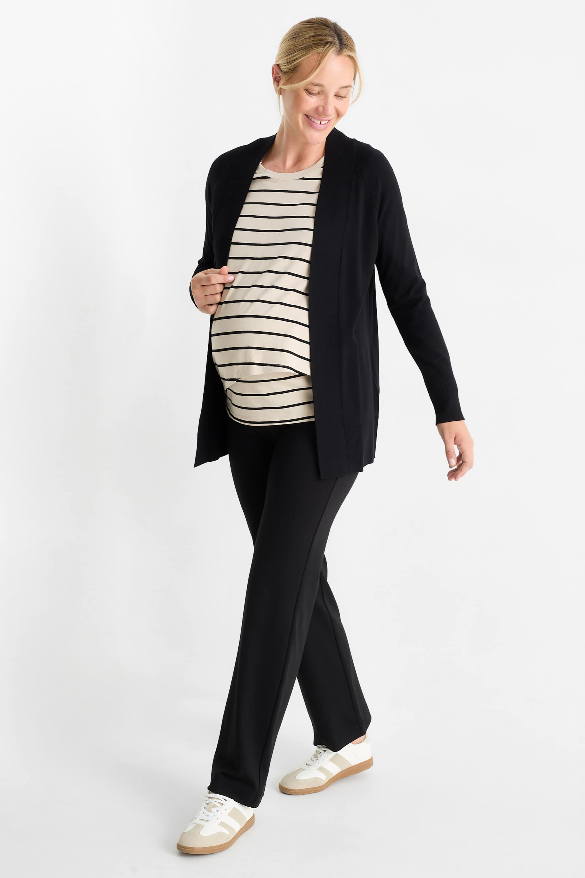 Maternity long sleeve top - striped light beige