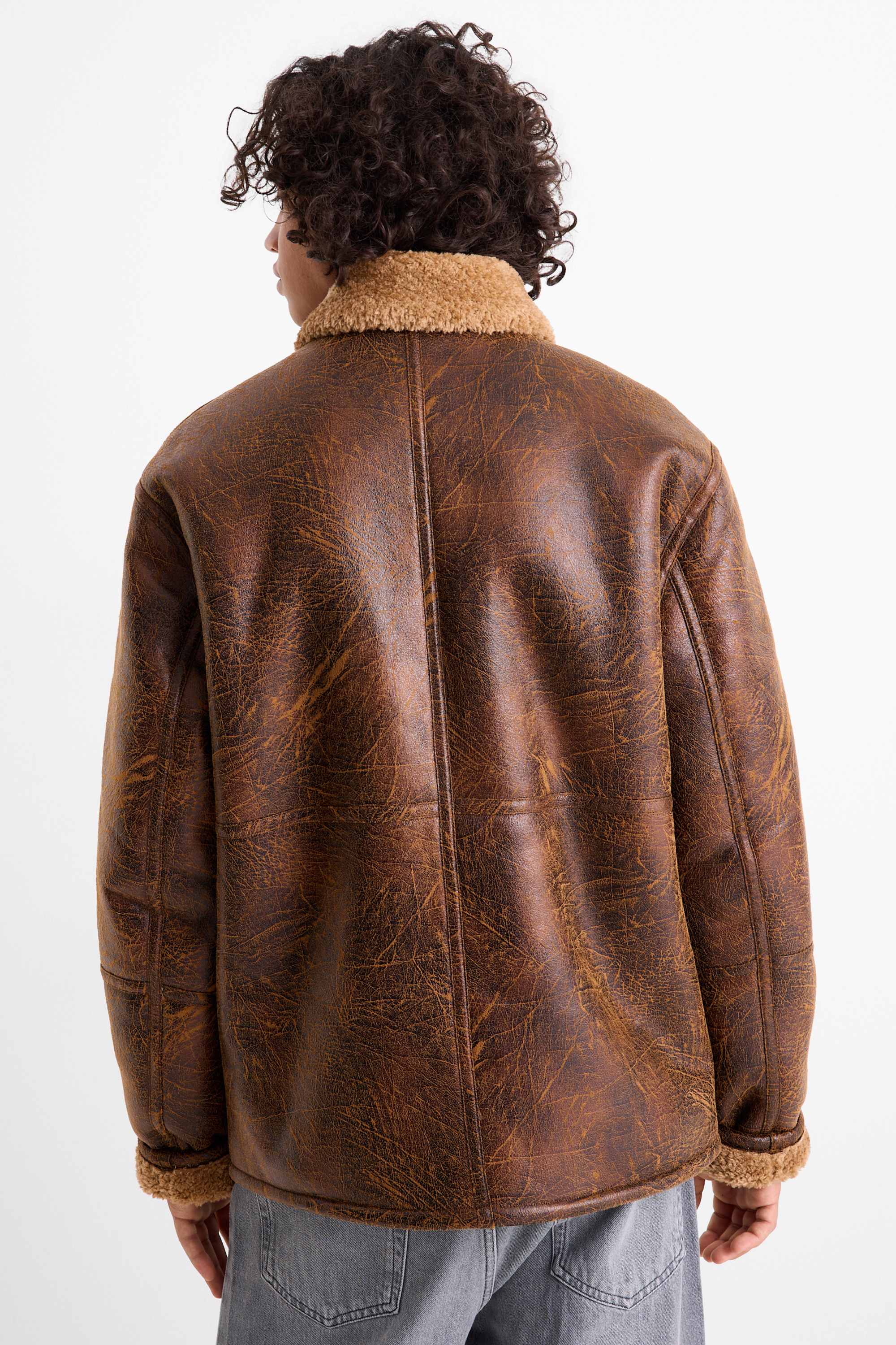 Faux shearling jacket - faux leather brown