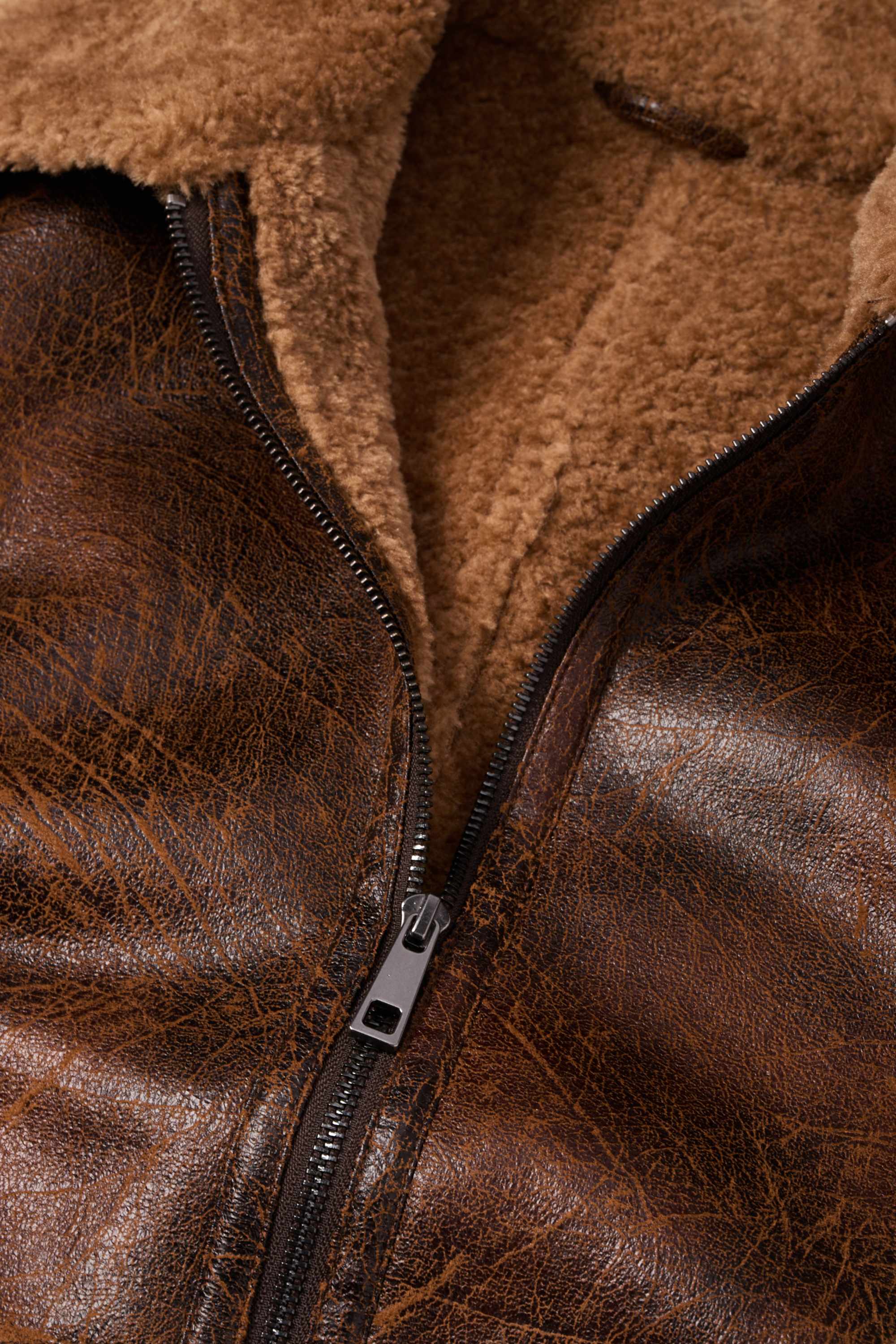 Faux shearling jacket - faux leather brown