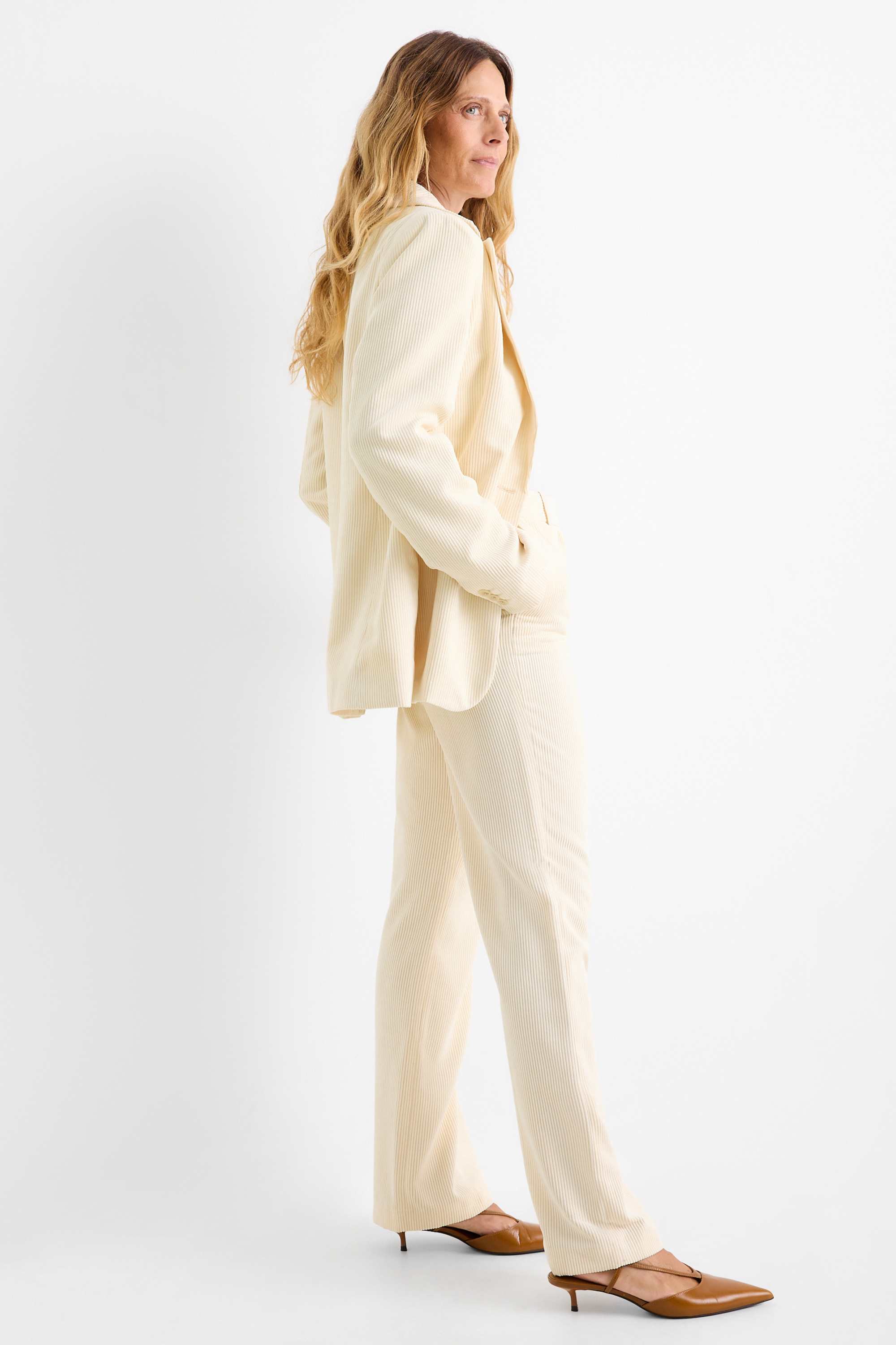 Business trousers - high waist - regular fit cremewhite