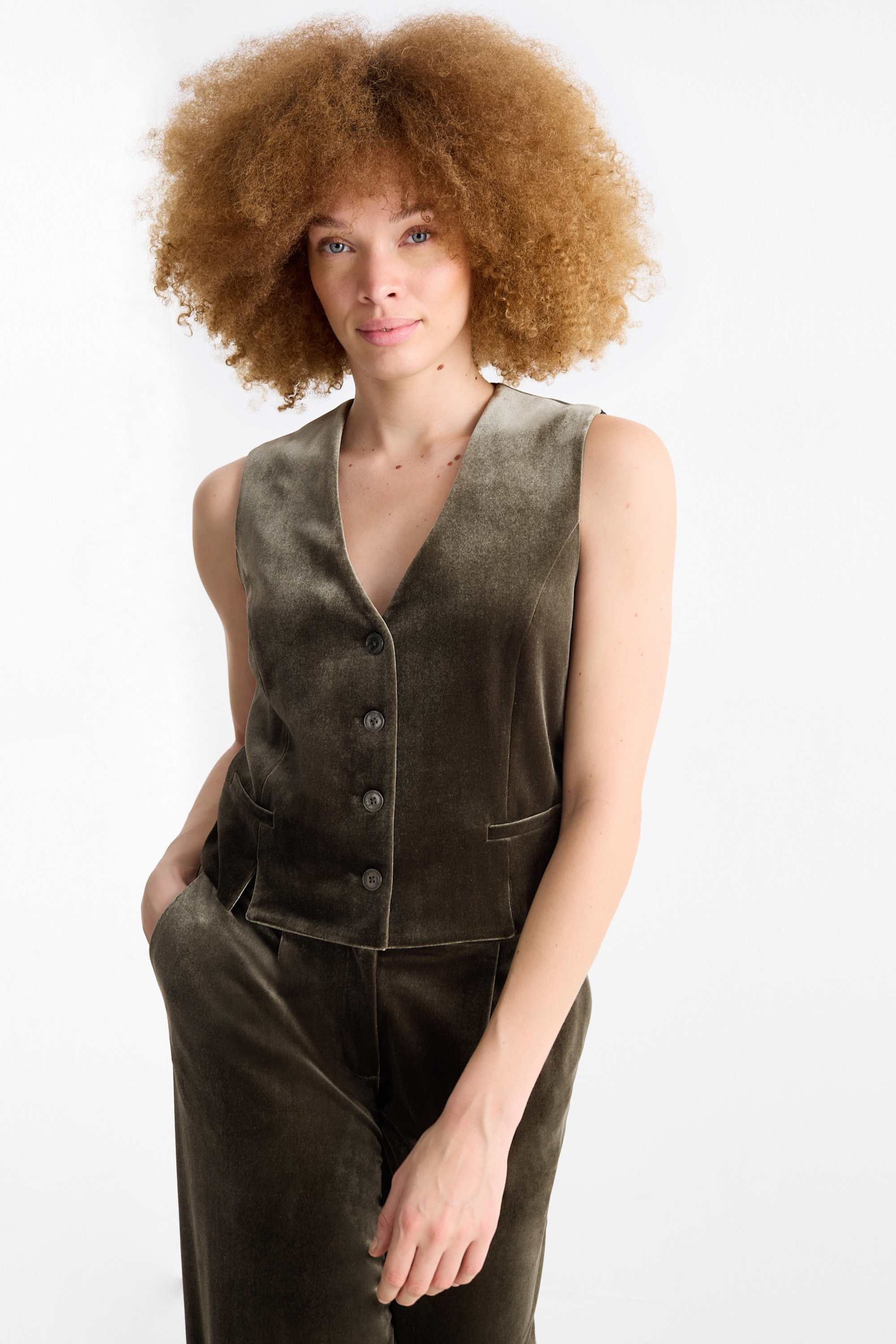 Velvet waistcoat - regular fit green