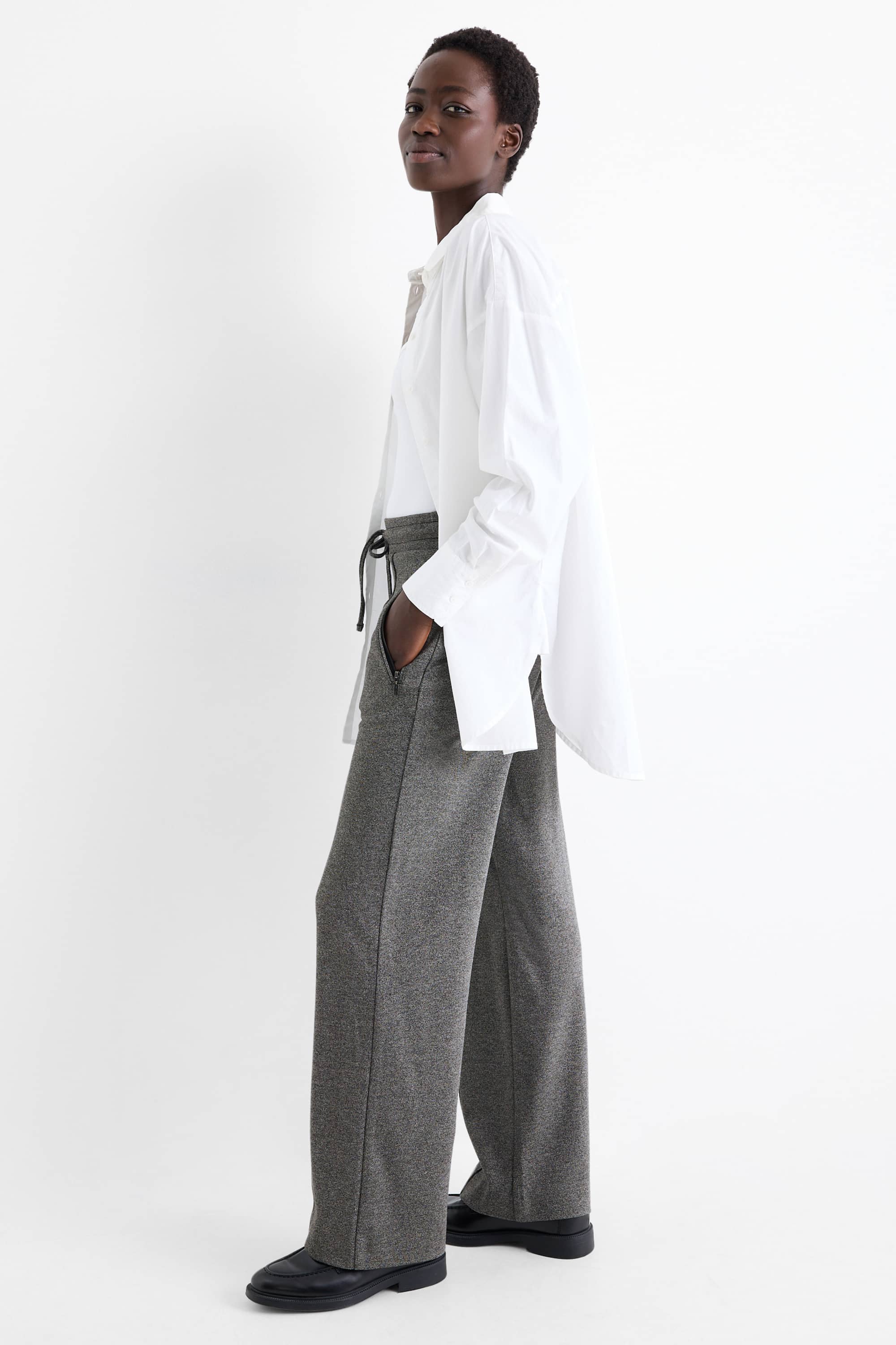 Jersey trousers - mid-rise waist - straight fit dark gray