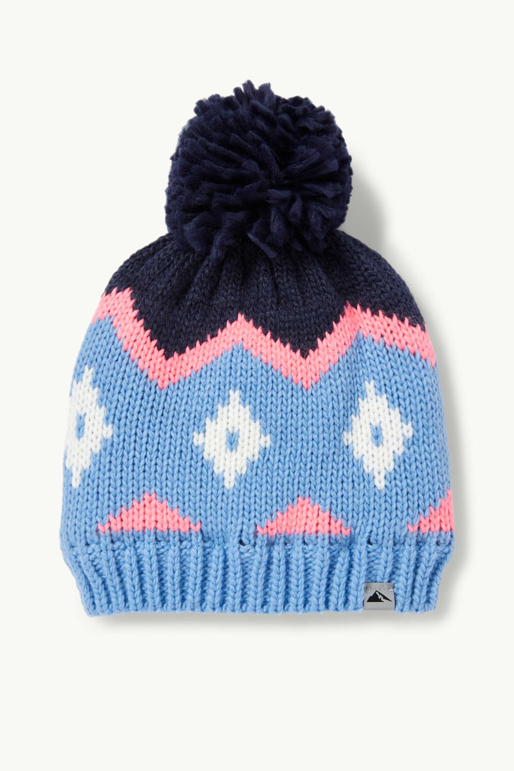 Pom-pom ski hat - patterned blue