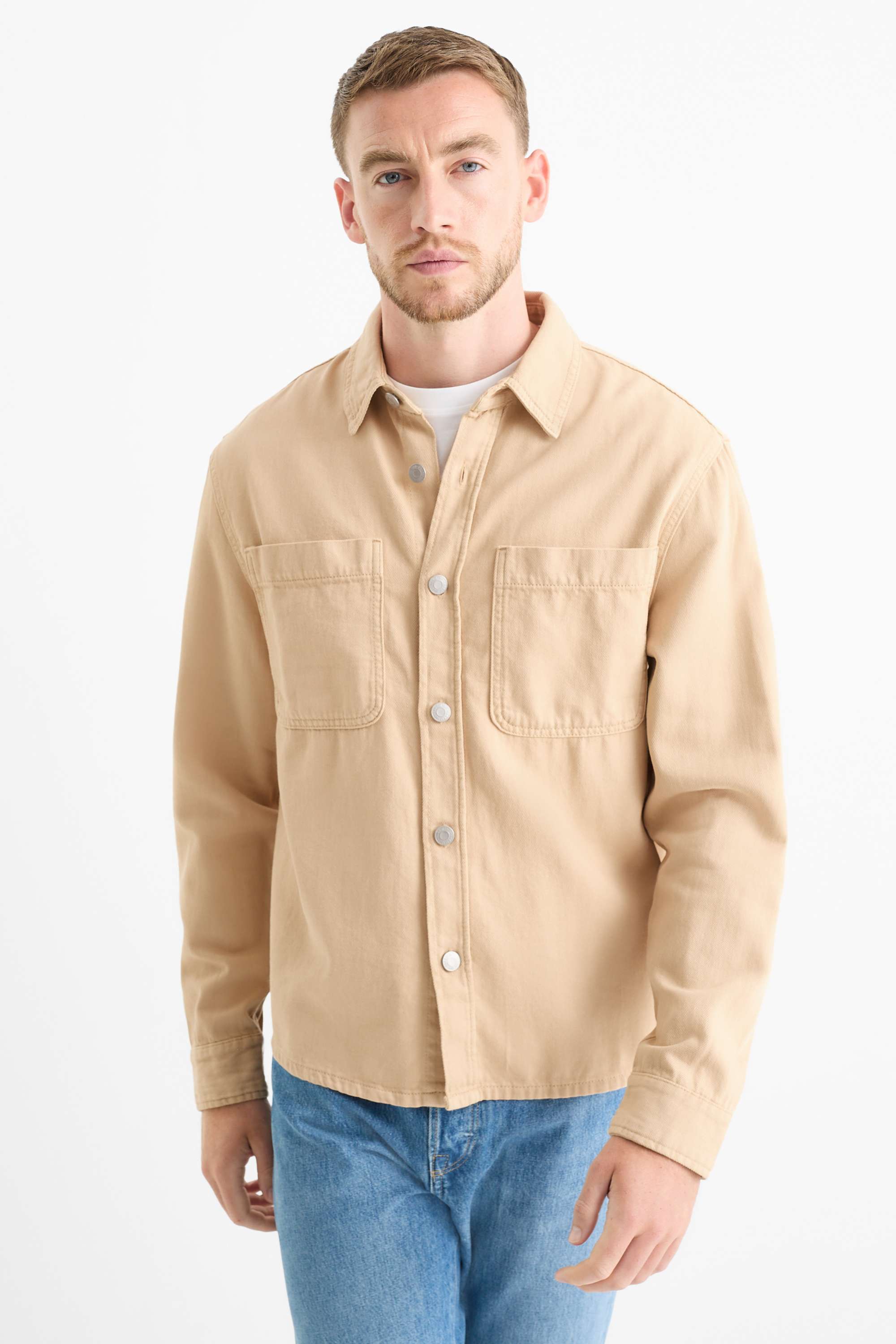 Denim shirt - regular fit - kent collar beige