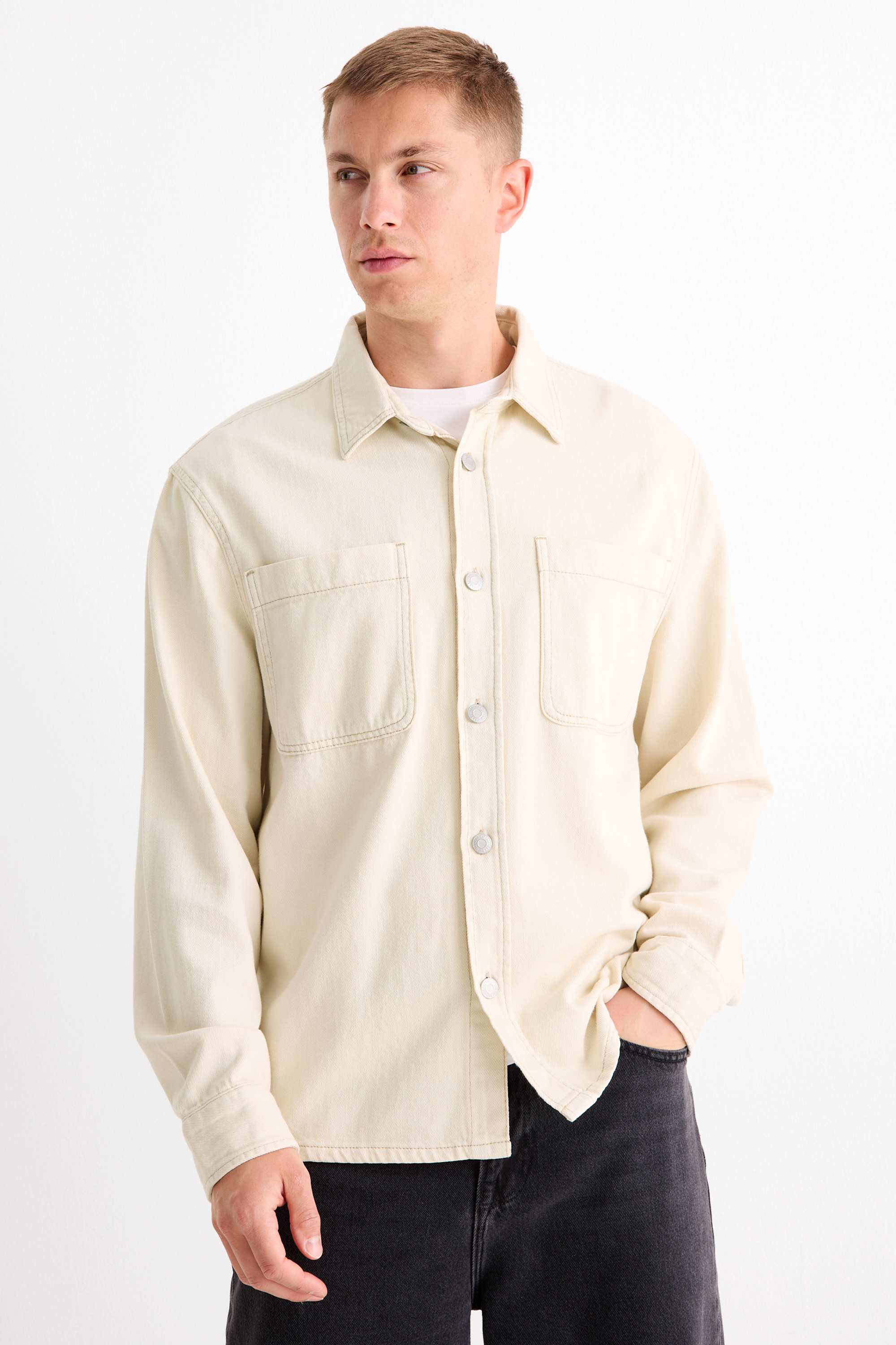 Denim shirt - regular fit - kent collar cremewhite