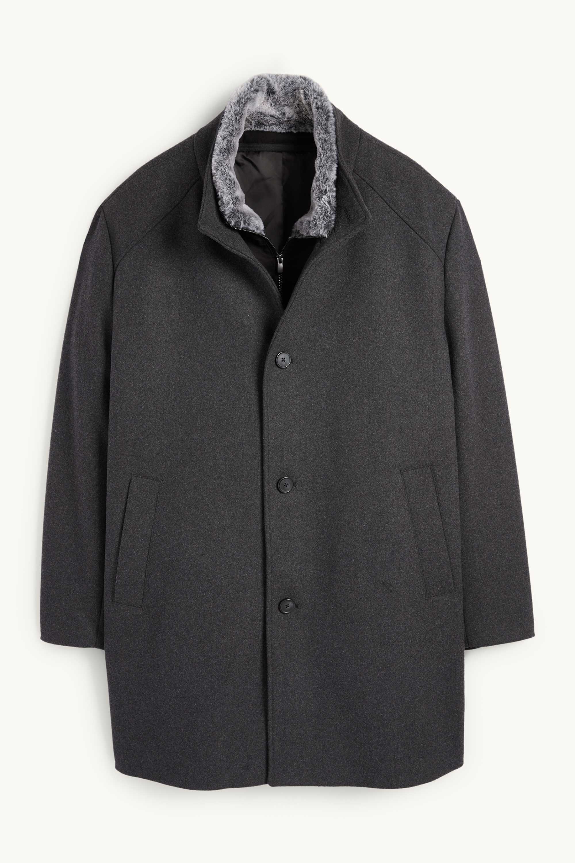 Coat with faux fur trim dark gray