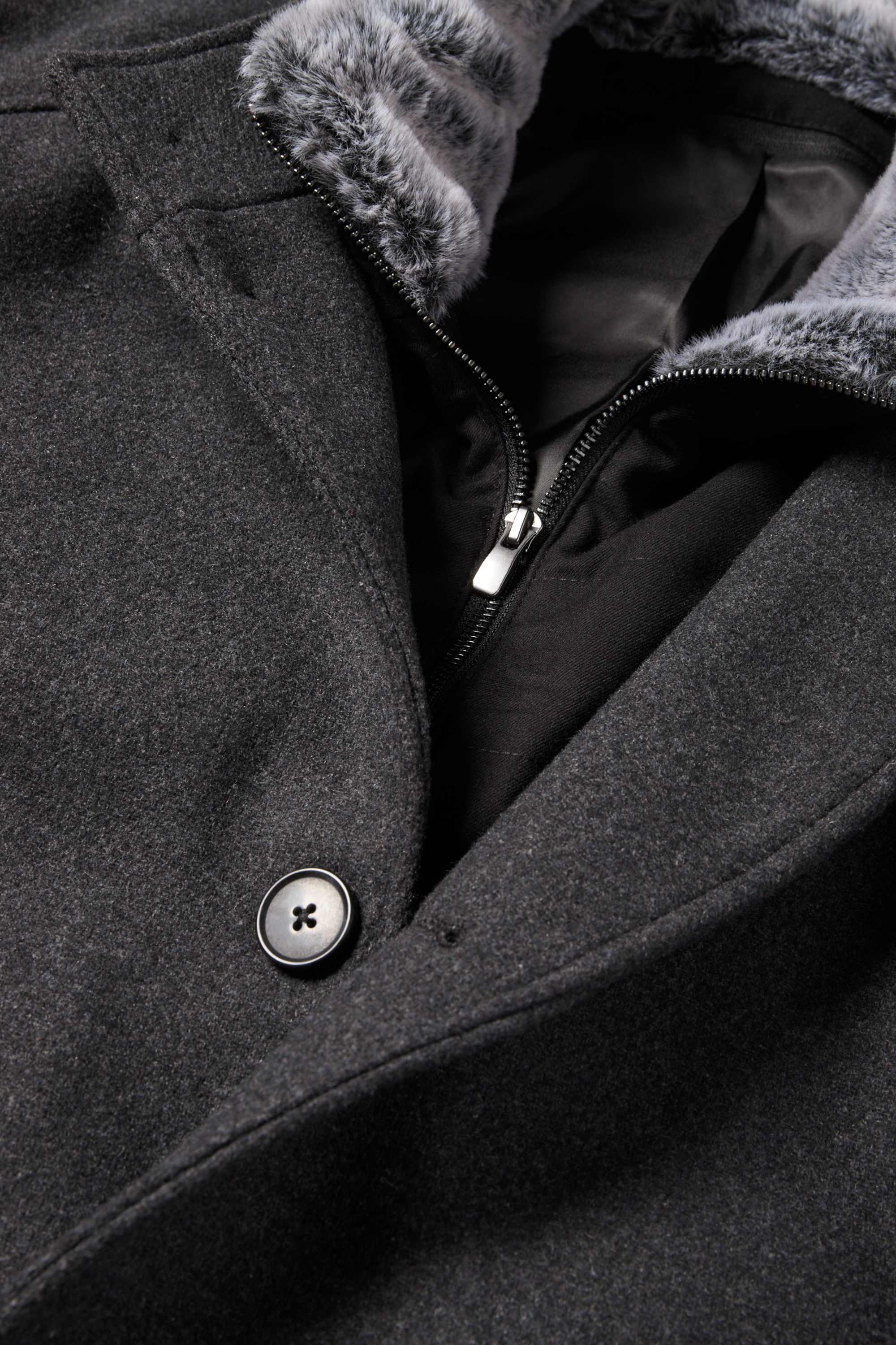 Coat with faux fur trim dark gray