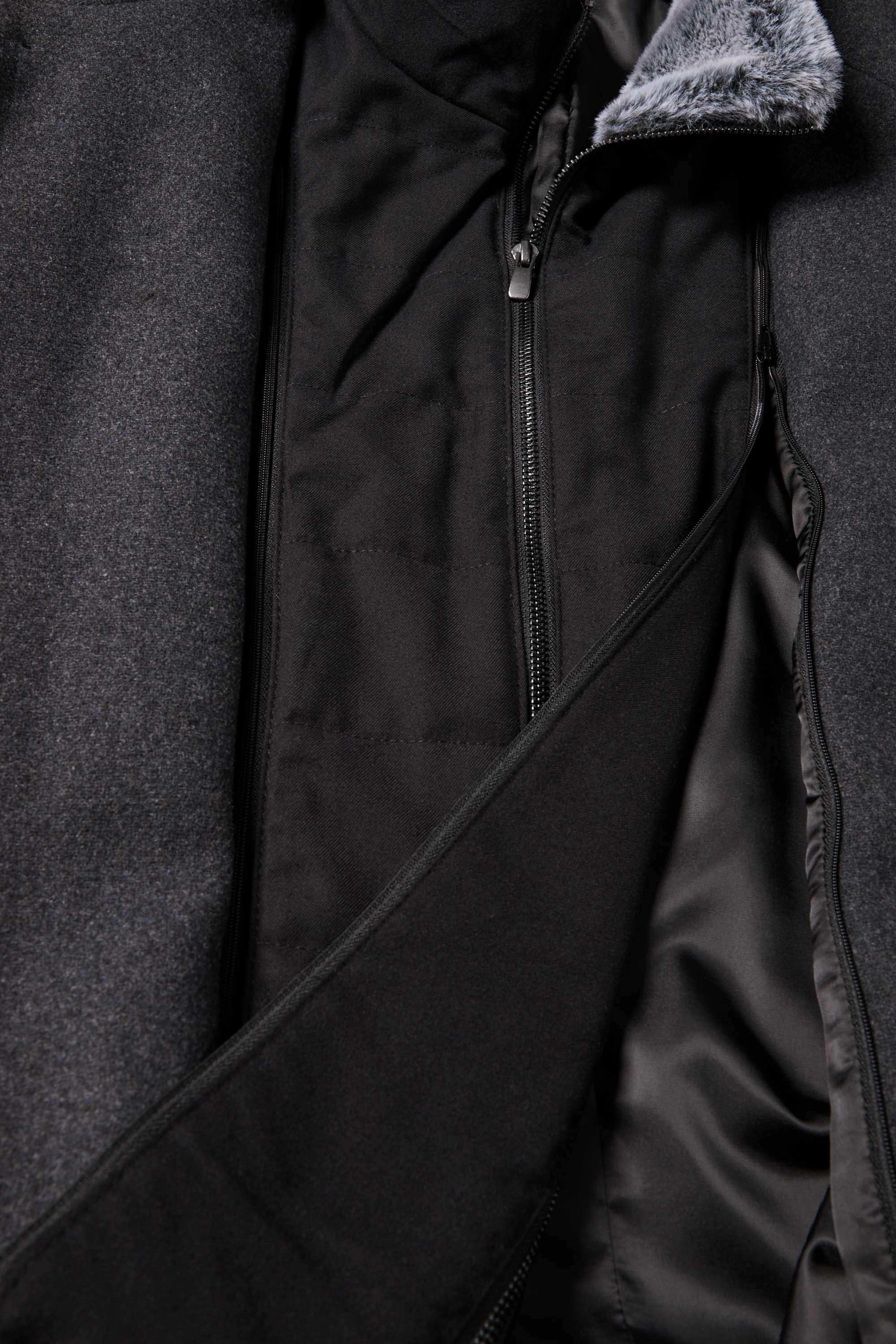 Coat with faux fur trim dark gray