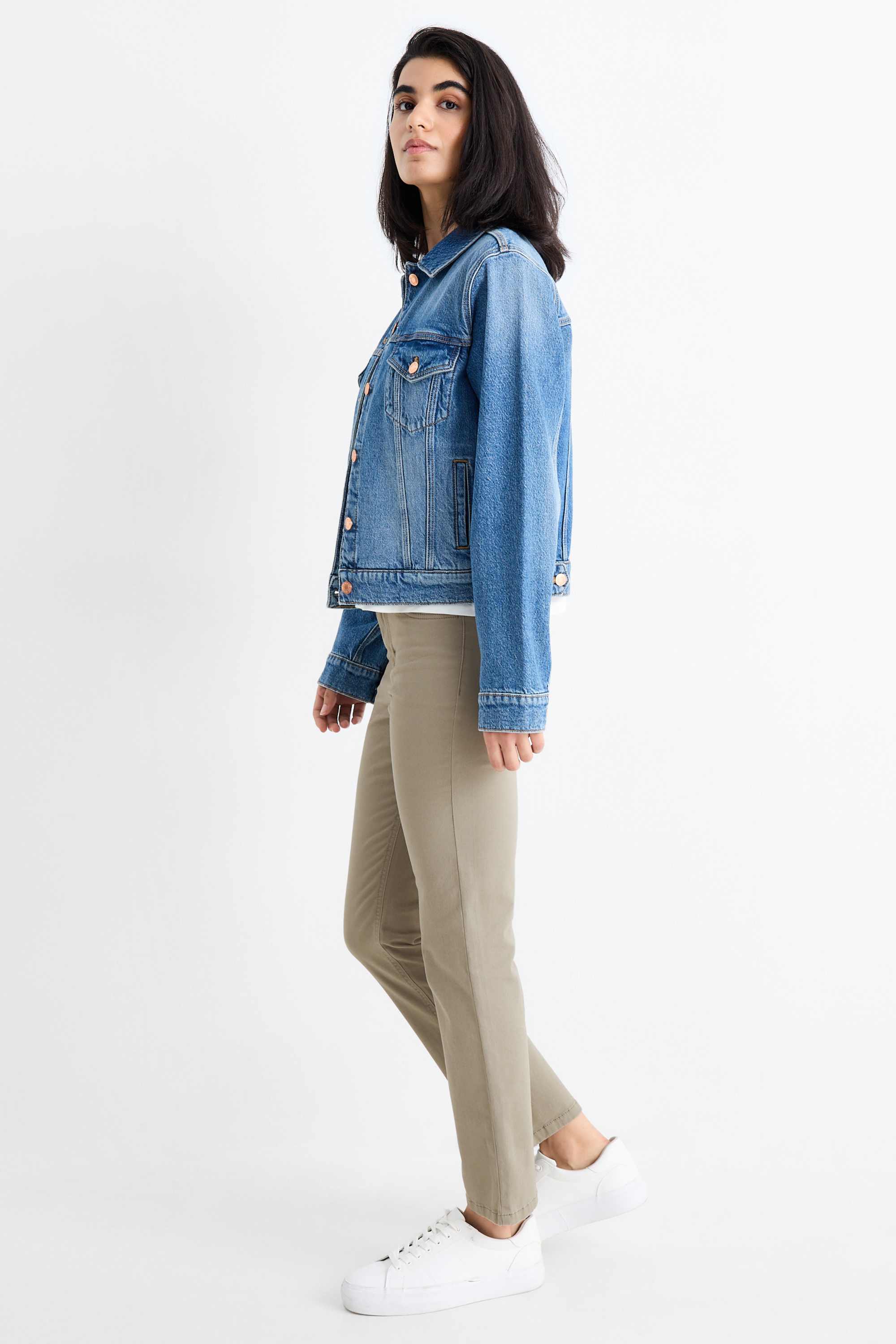 Cloth trousers - high waist - slim fit beige (2)
