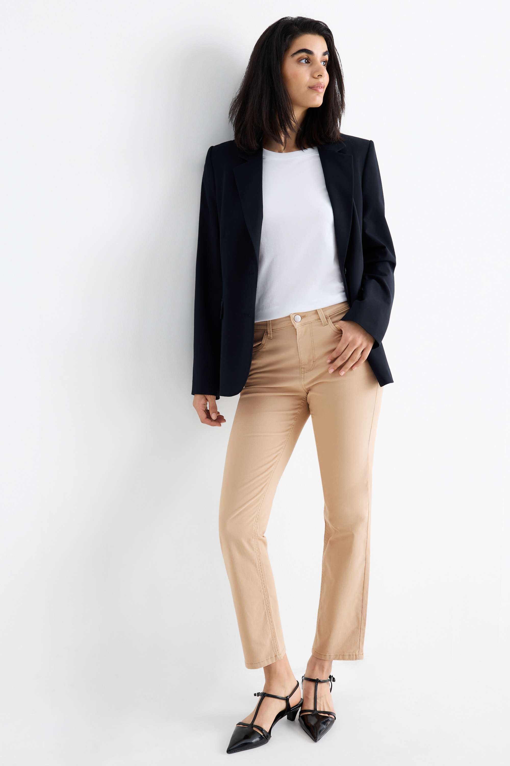 Cloth trousers - high waist - slim fit beige (3)