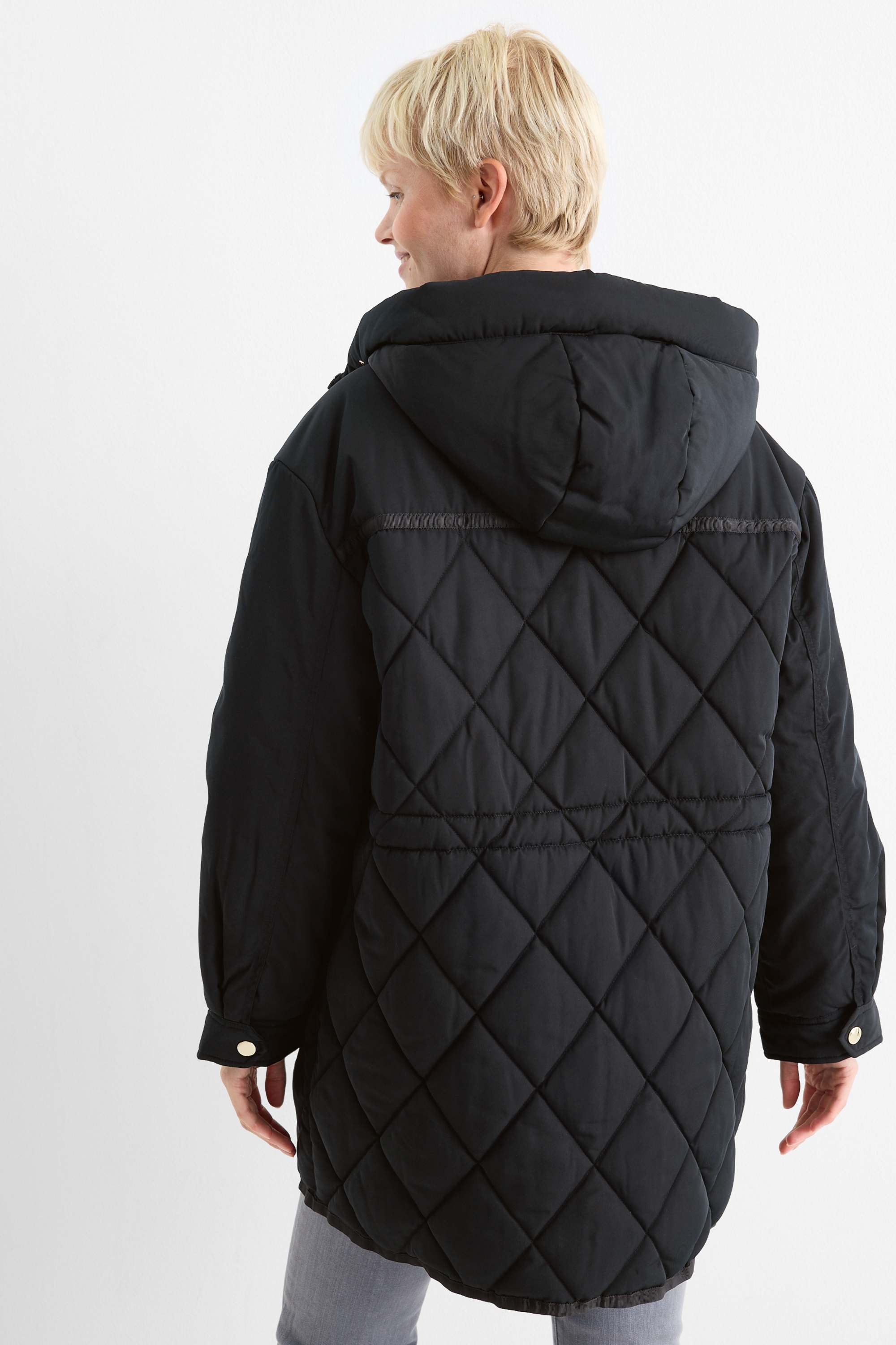 Quilted coat with hood - water-repellent black