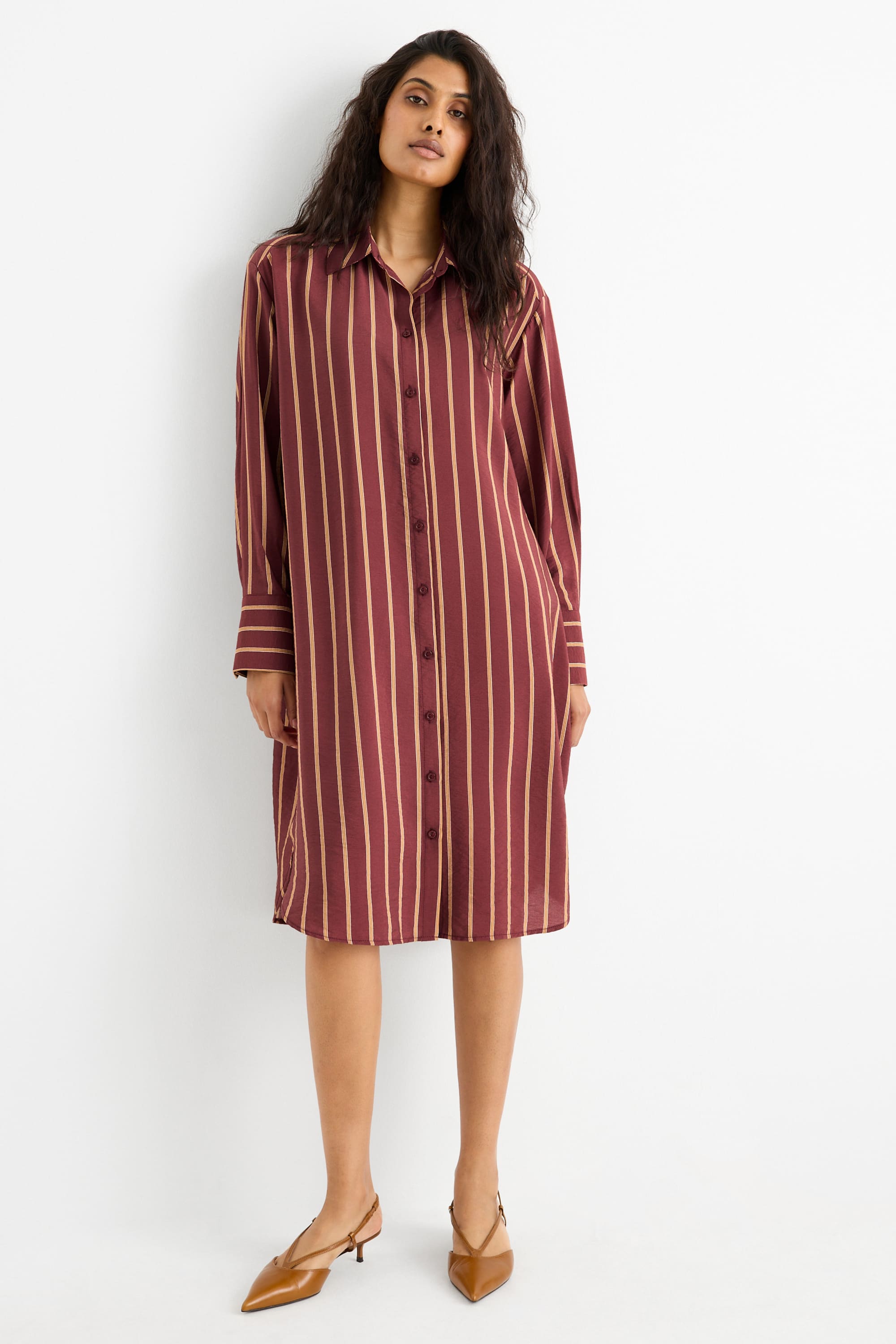 Shirt dress - striped dark red