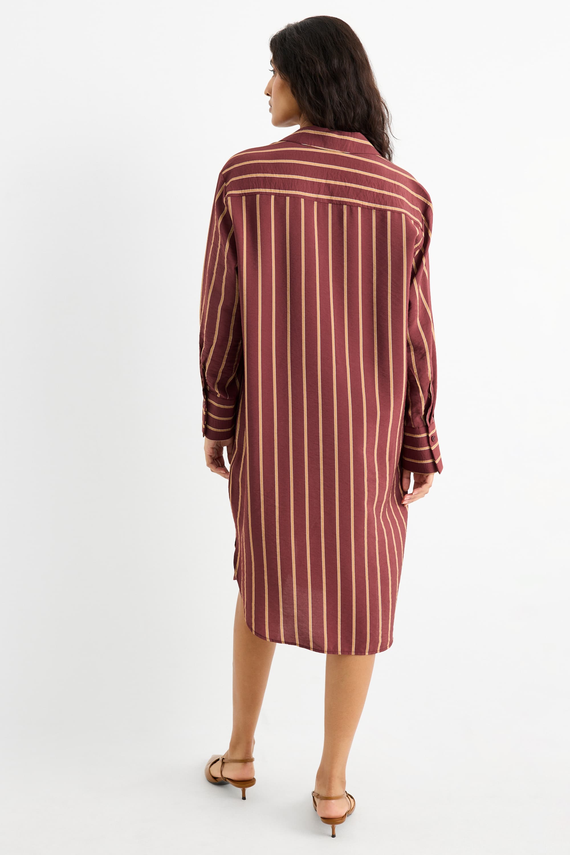 Shirt dress - striped dark red