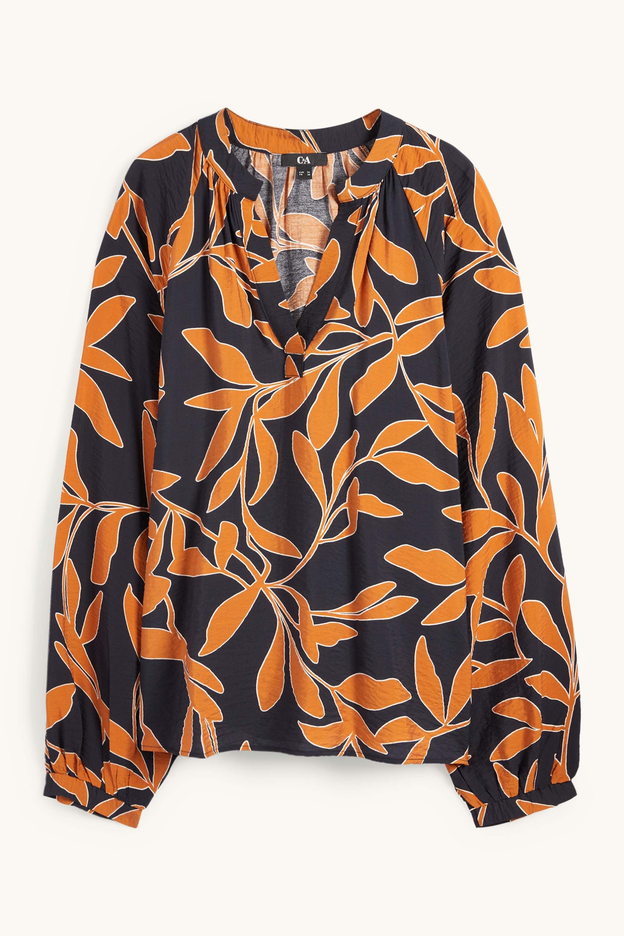 V-neck blouse - floral orange / black