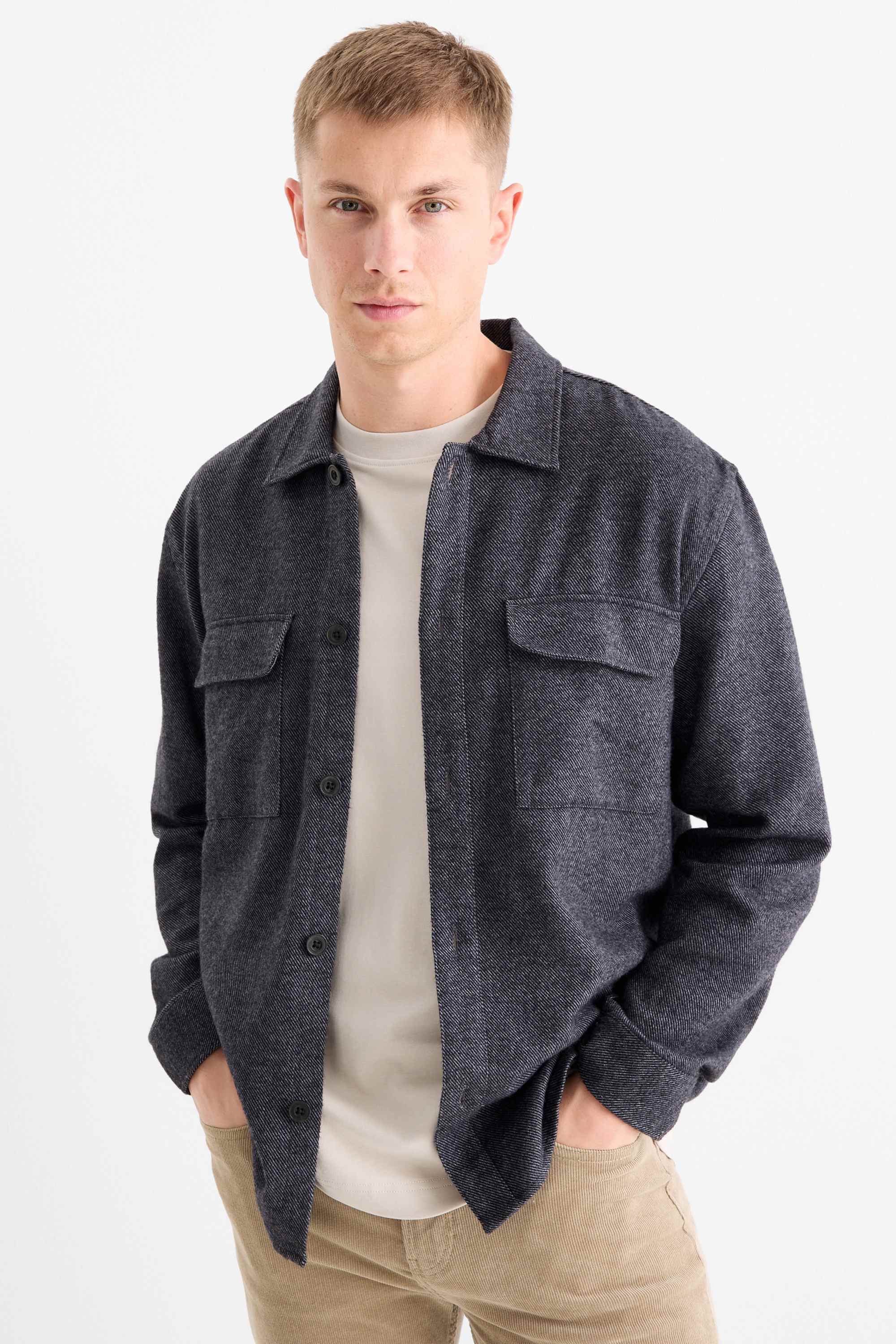 Shirt - relaxed fit - kent collar dark gray (2)