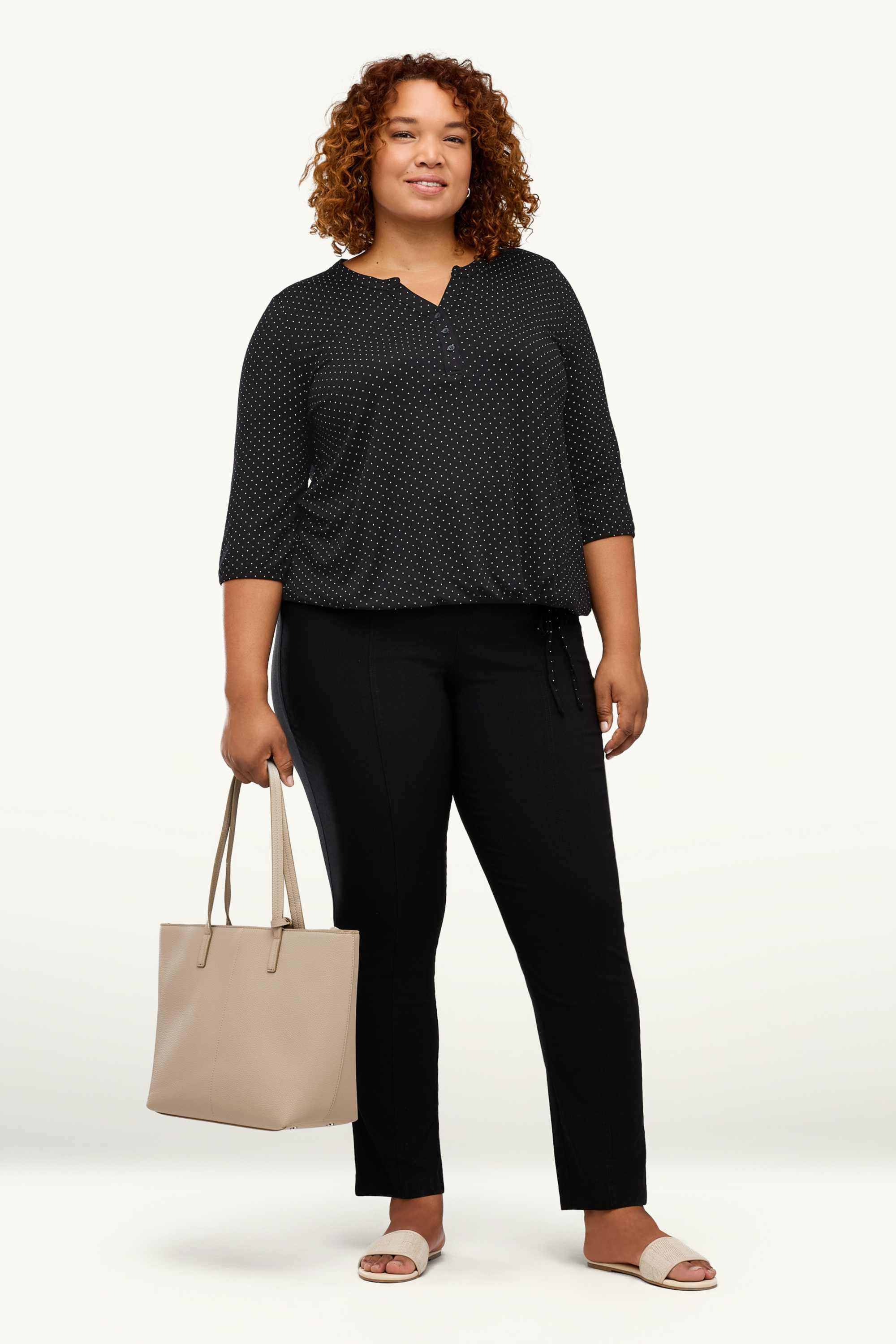 Long sleeve top - polka dot black / white