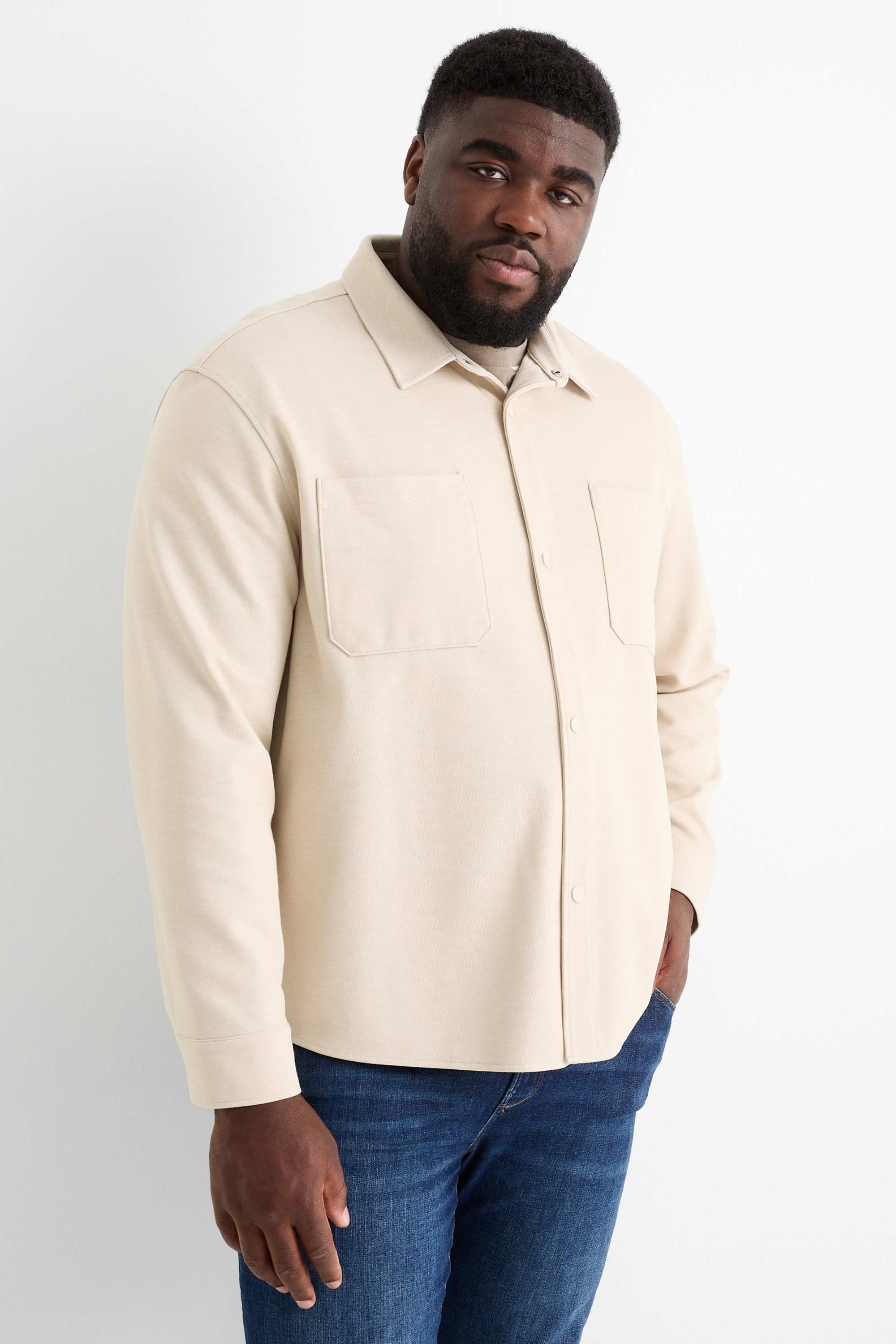Shirt - regular fit - kent collar beige