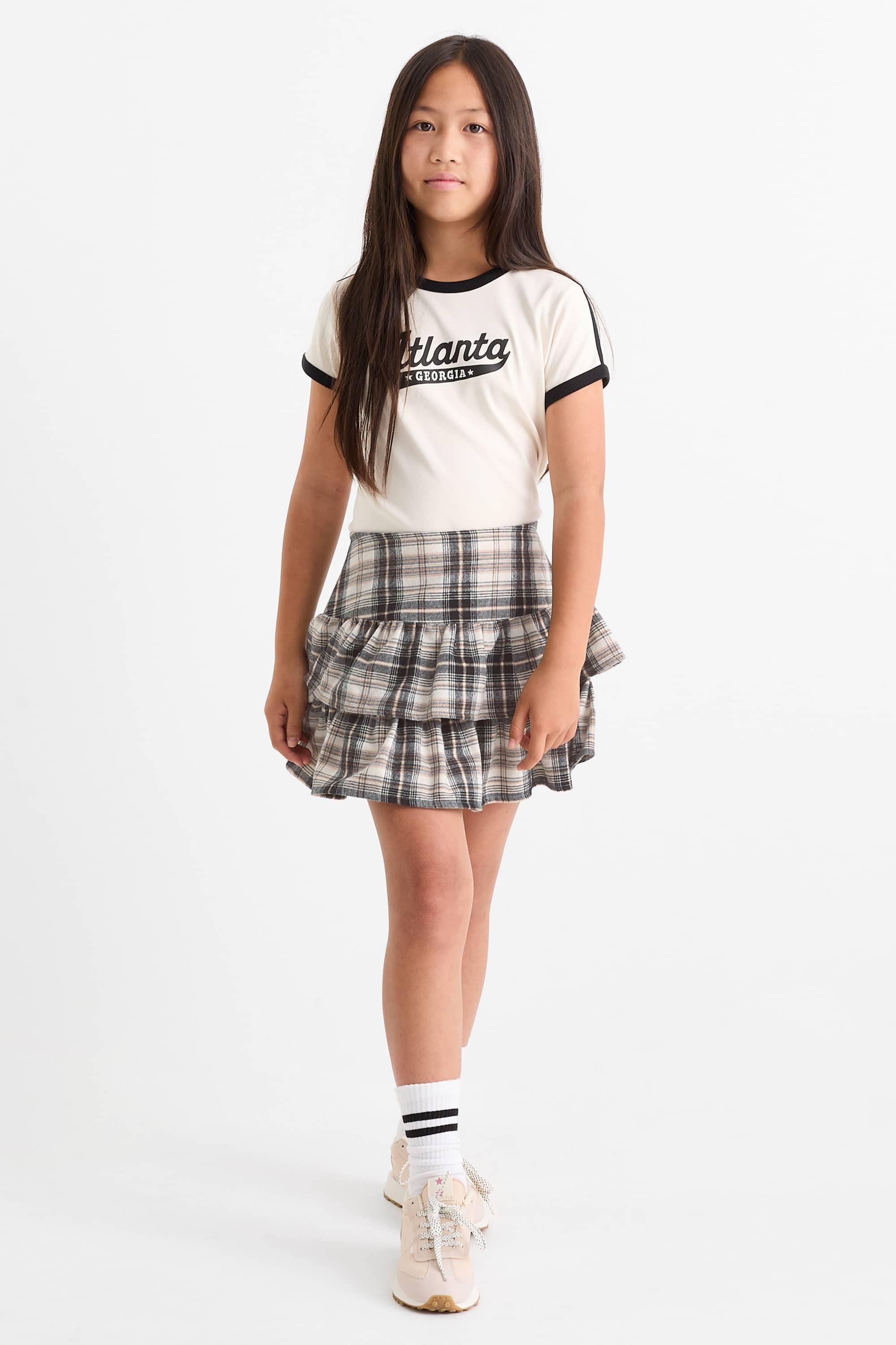 Flannel skirt - check beige
