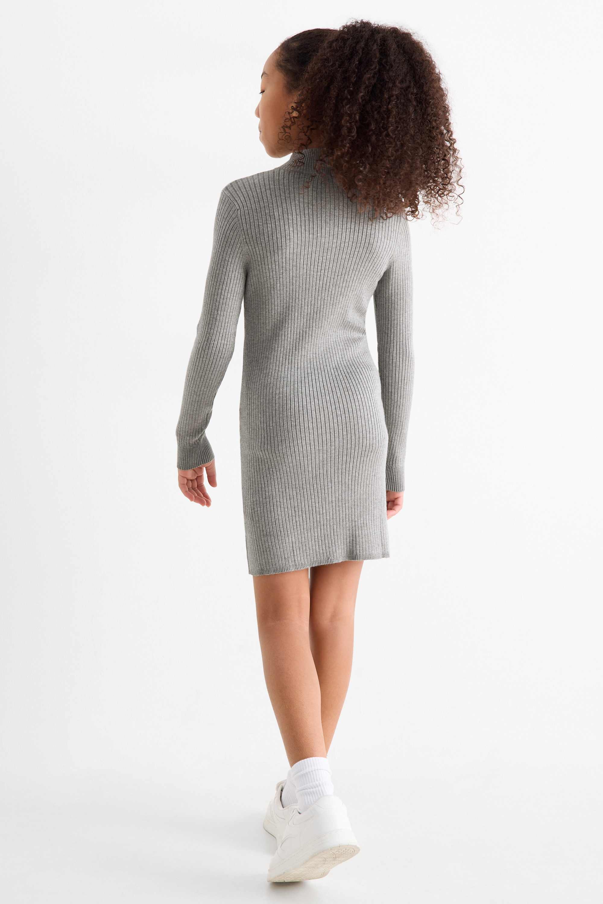 Knitted dress - ribbed light gray-melange