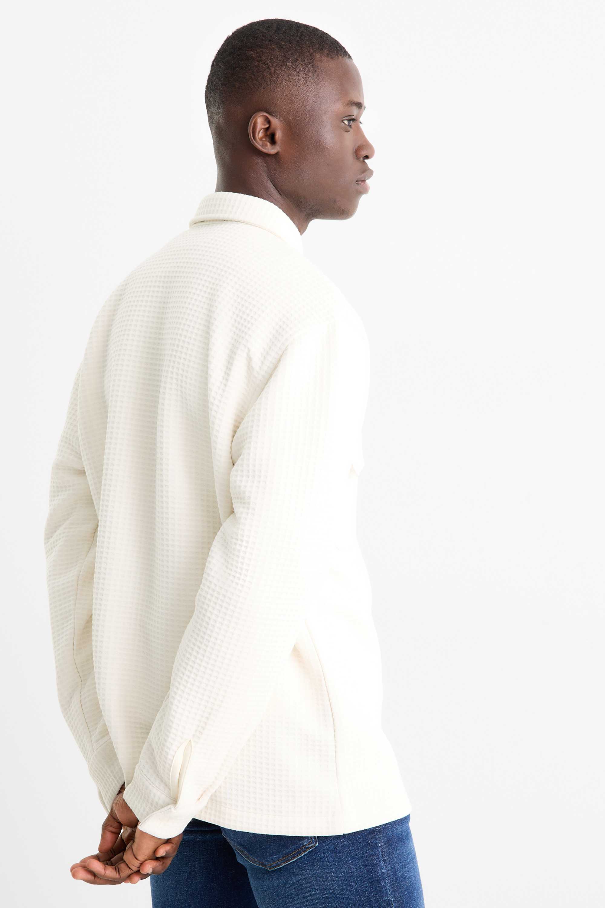 Shirt jacket - relaxed fit - kent collar - textured cremewhite