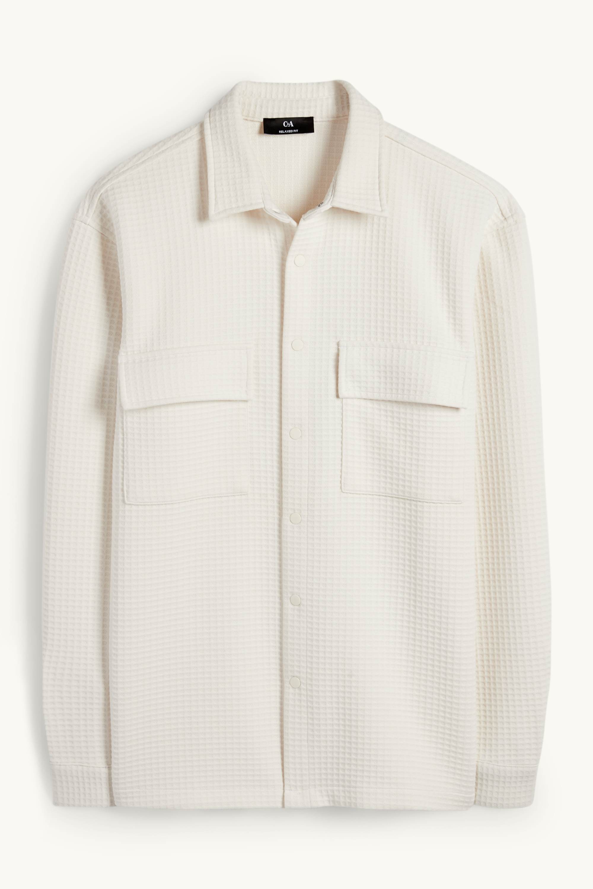 Shirt jacket - relaxed fit - kent collar - textured cremewhite