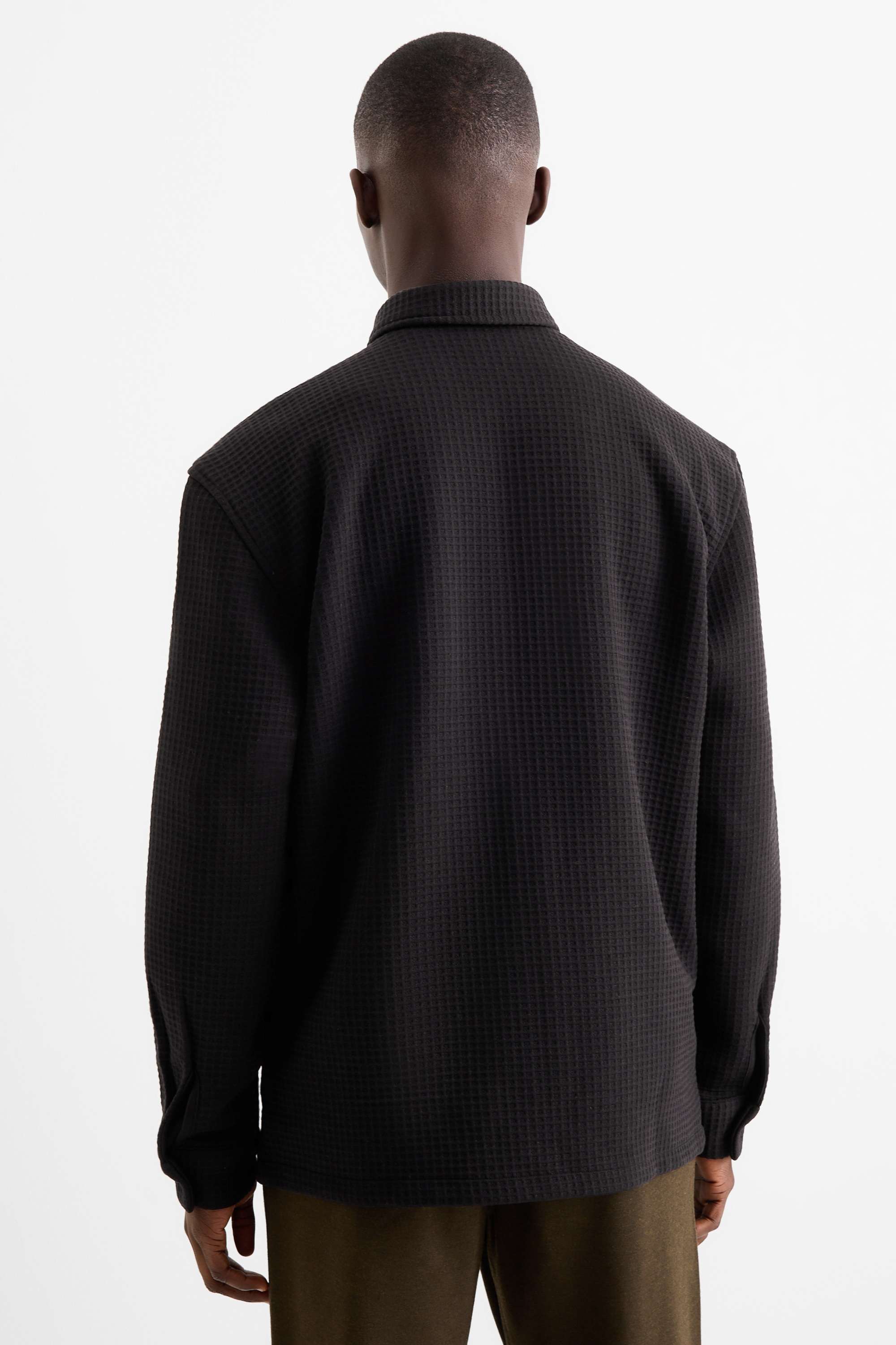 Shirt jacket - relaxed fit - kent collar - textured black