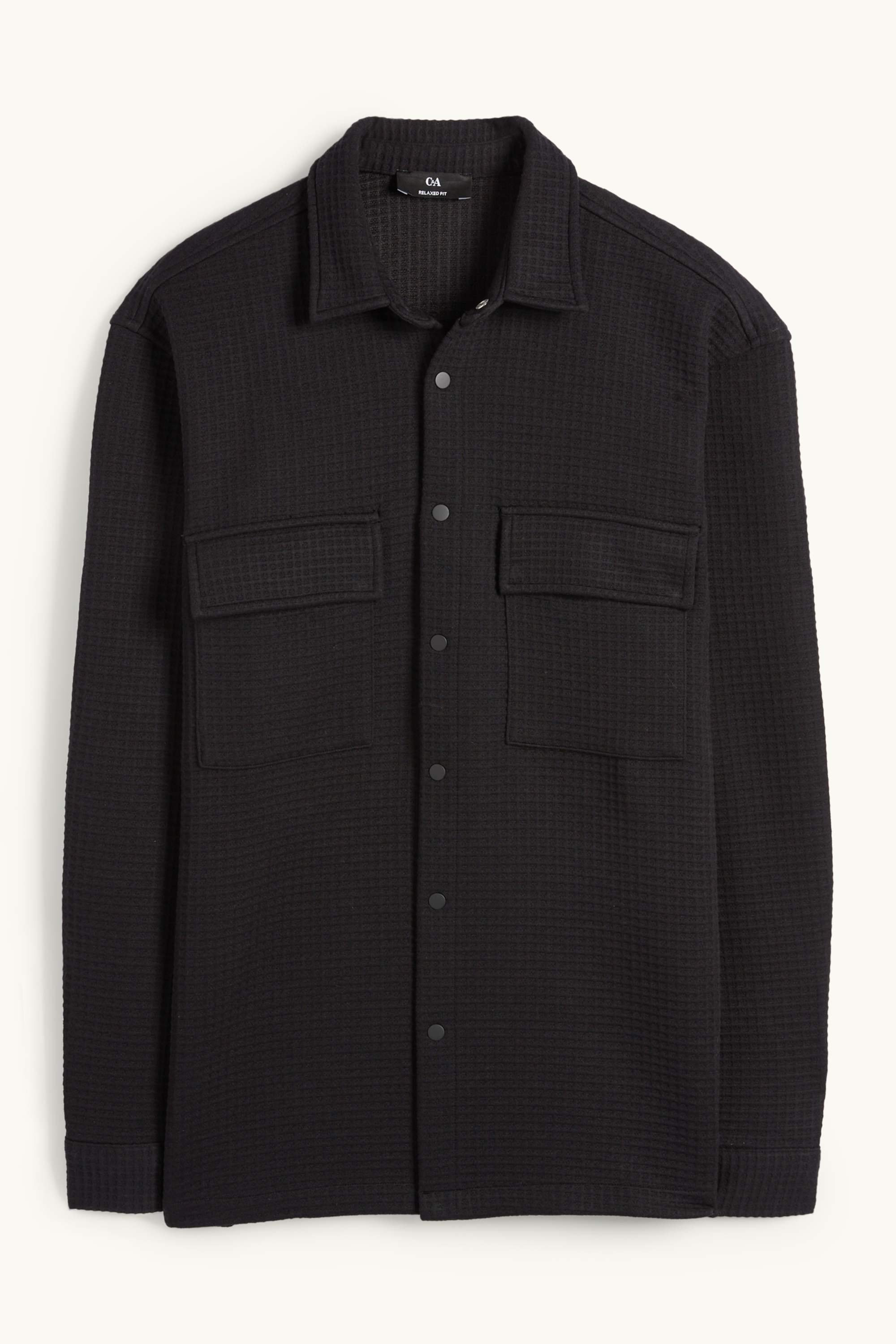 Shirt jacket - relaxed fit - kent collar - textured black