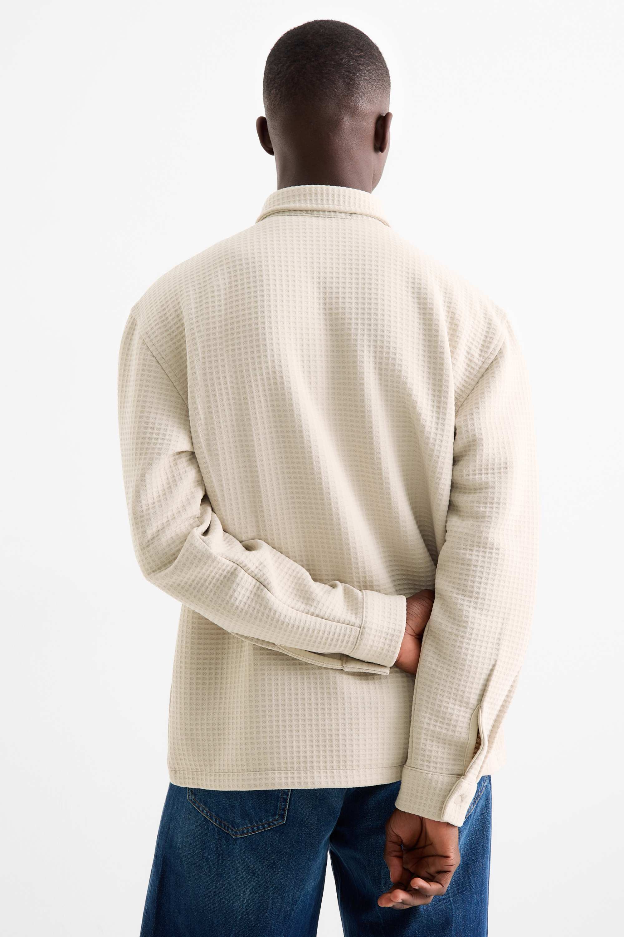Shirt jacket - relaxed fit - kent collar - textured beige