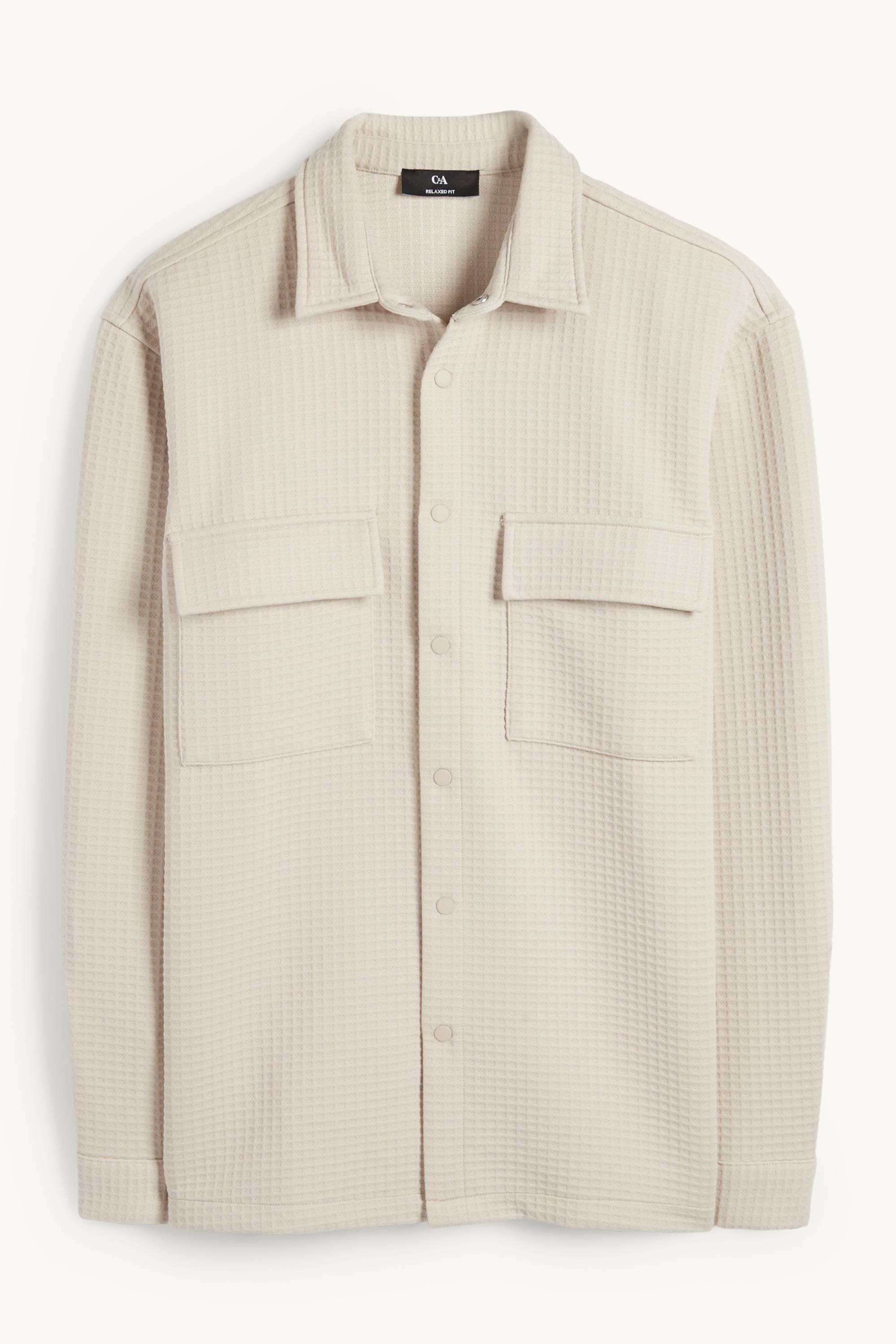 Shirt jacket - relaxed fit - kent collar - textured beige