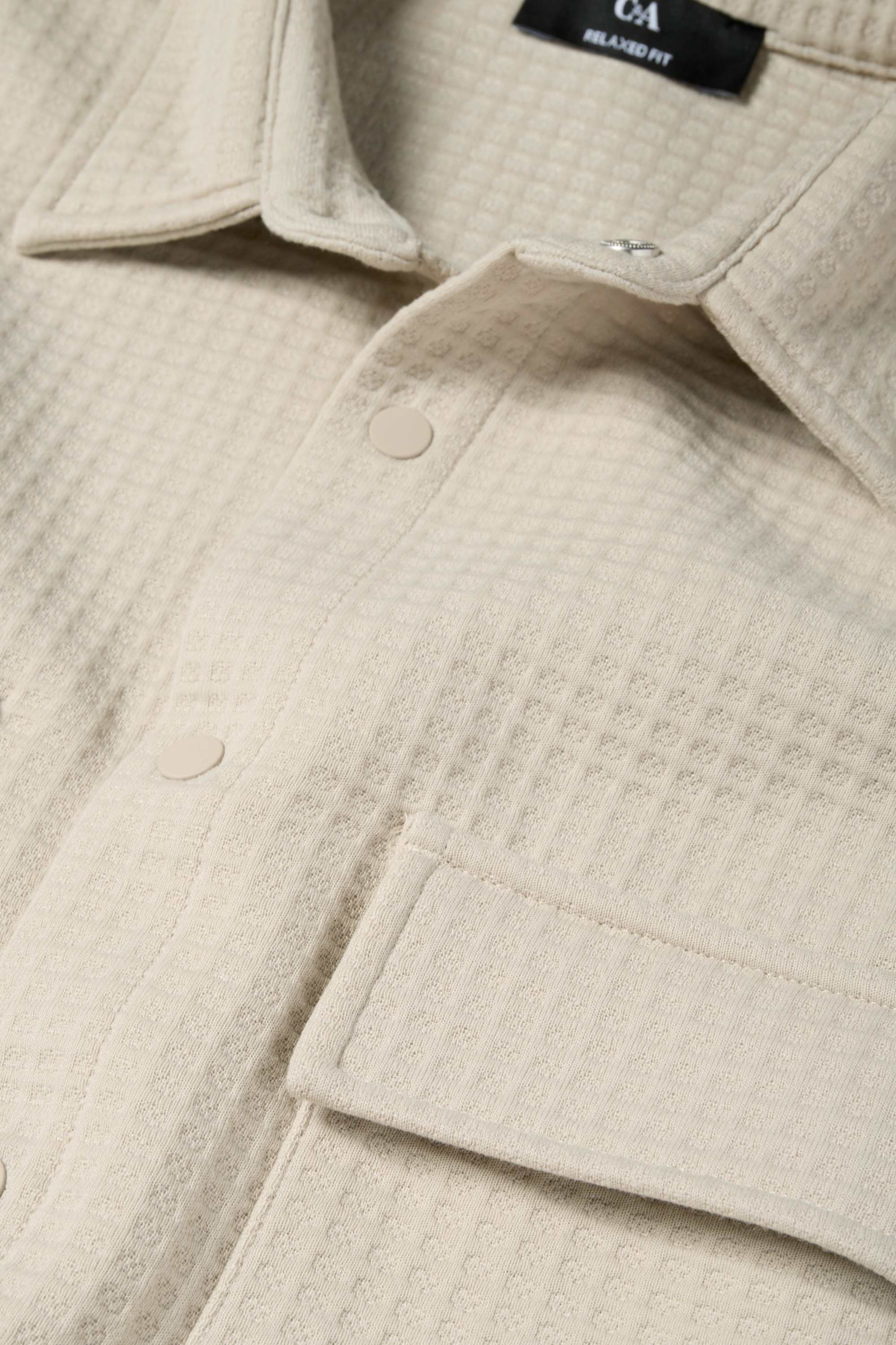 Shirt jacket - relaxed fit - kent collar - textured beige