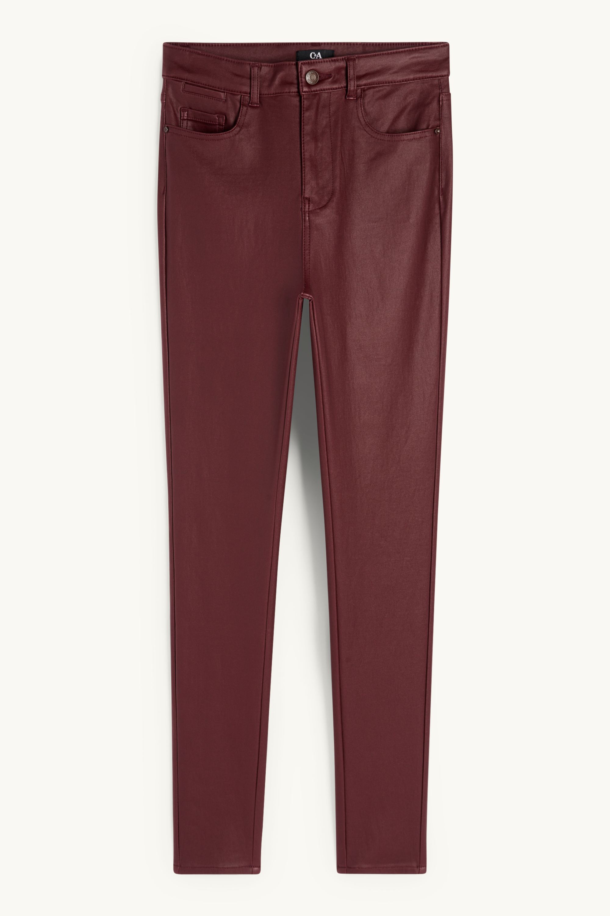 Cloth trousers - high waist - skinny fit - faux leather bordeaux