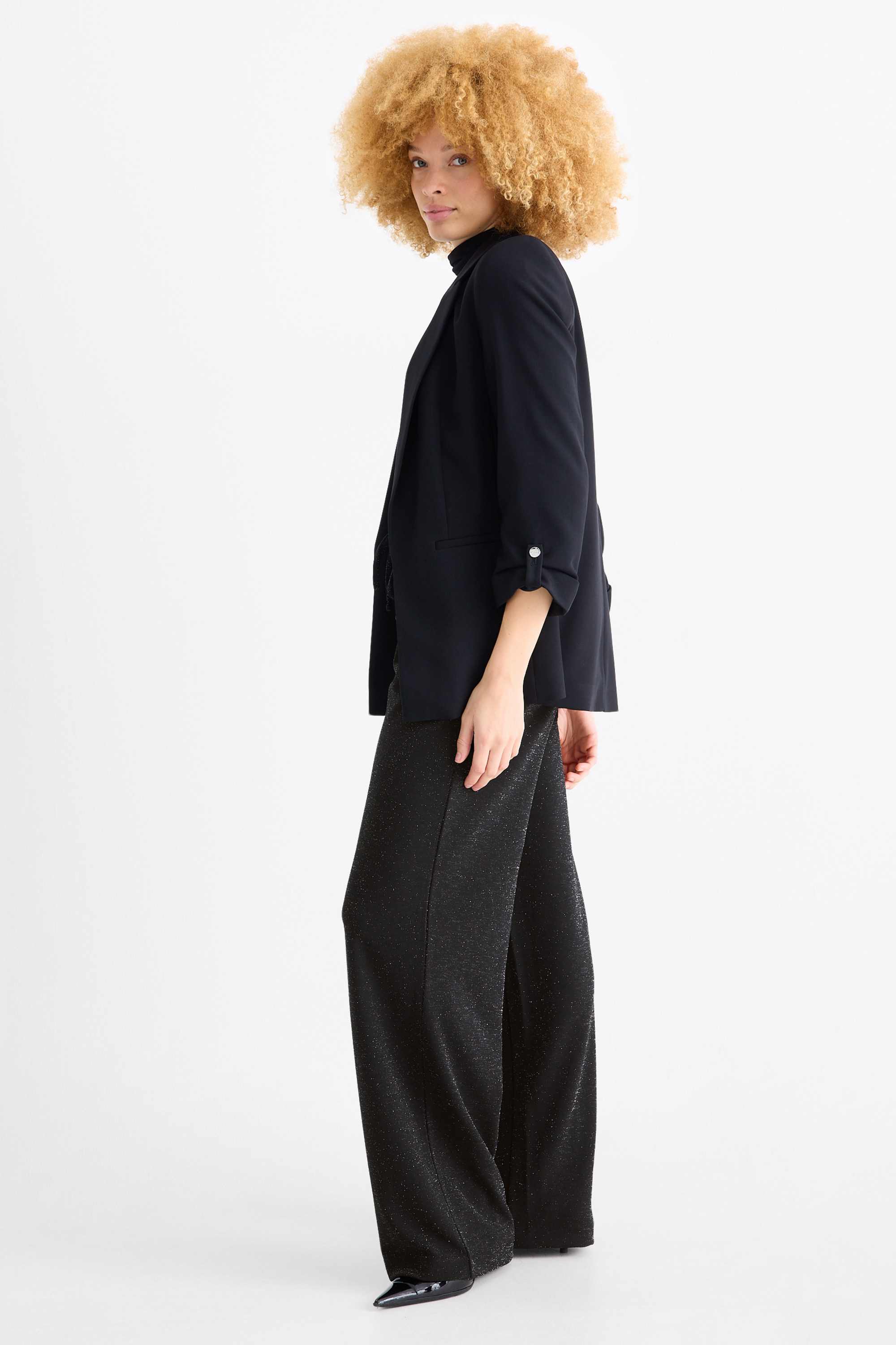 Jersey trousers - high-rise waist - wide leg black