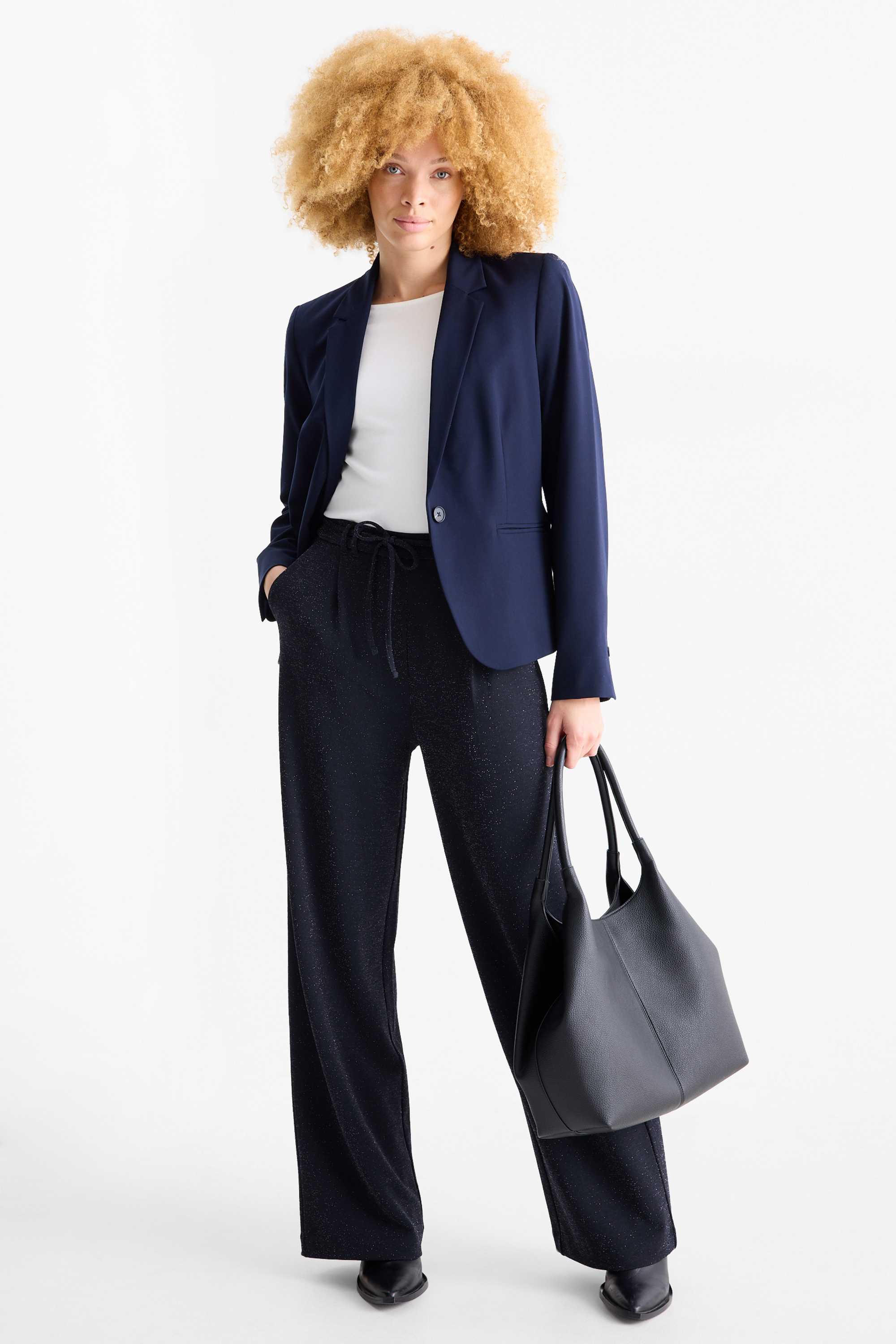 Jersey trousers - high-rise waist - wide leg dark blue
