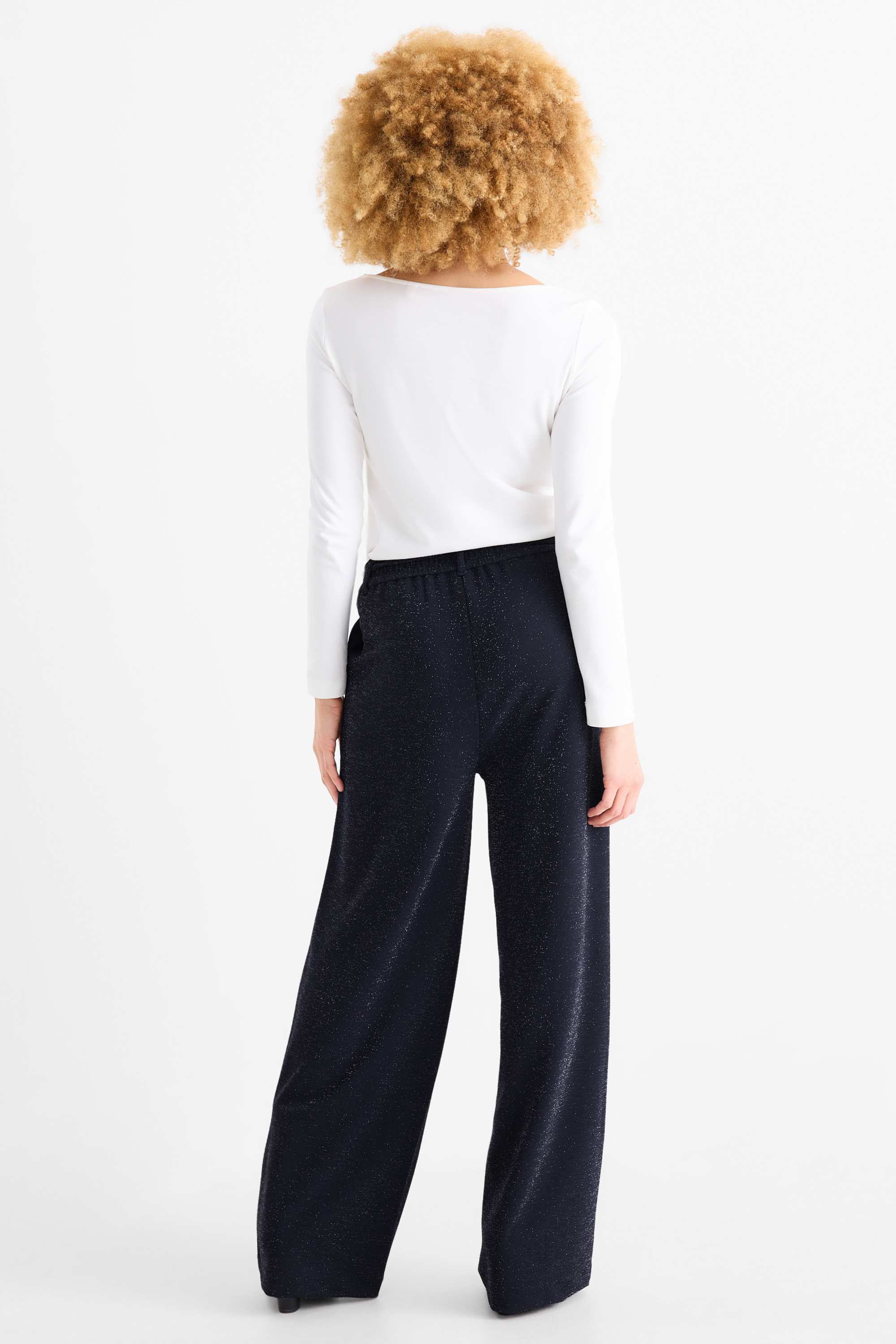 Jersey trousers - high-rise waist - wide leg dark blue