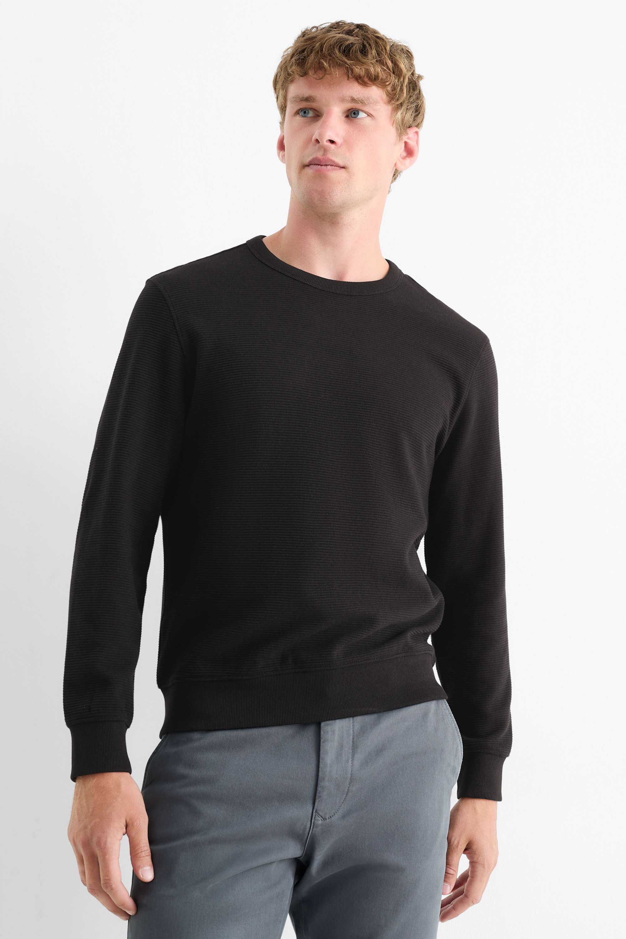 Sweatshirt - ribbed black