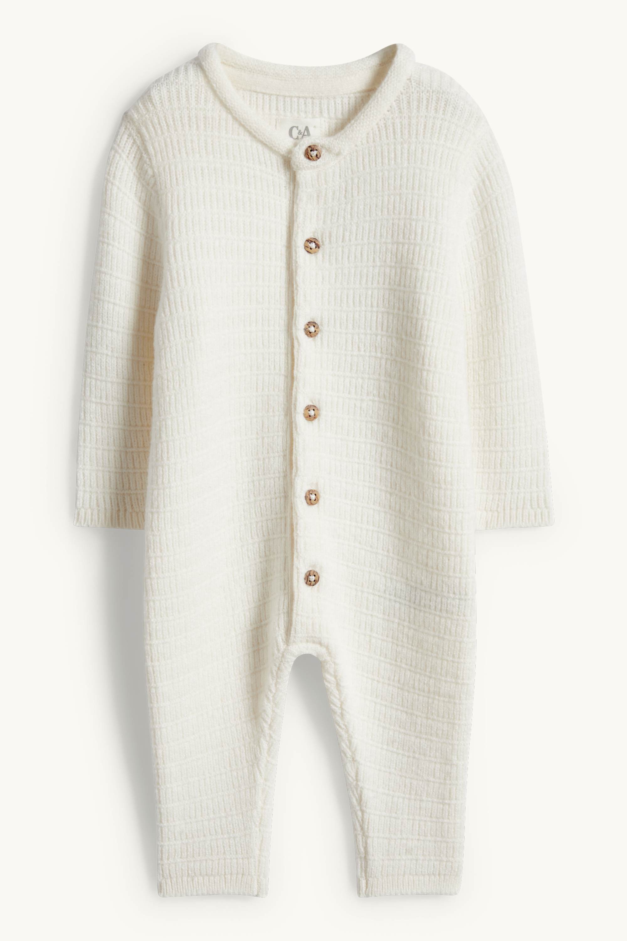 Knitted baby jumpsuit - textured white