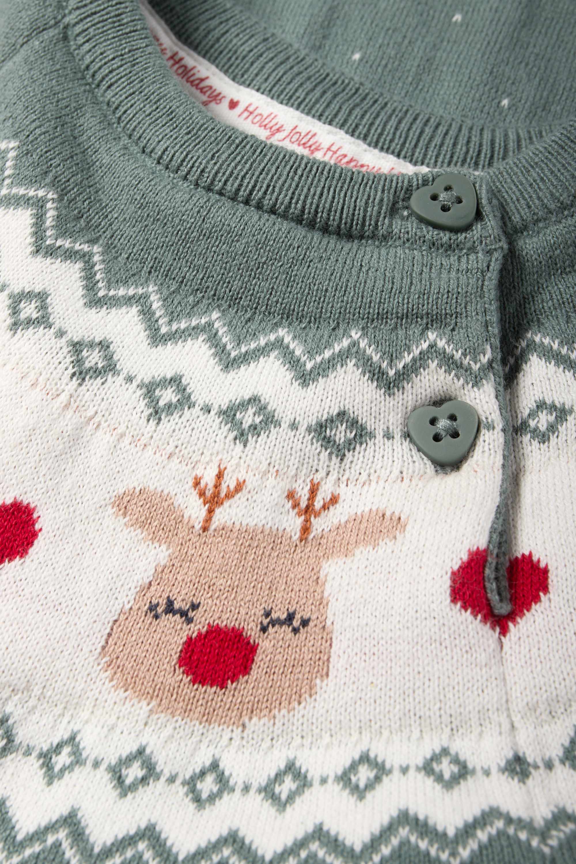Reindeer - knitted baby Christmas dress dark green