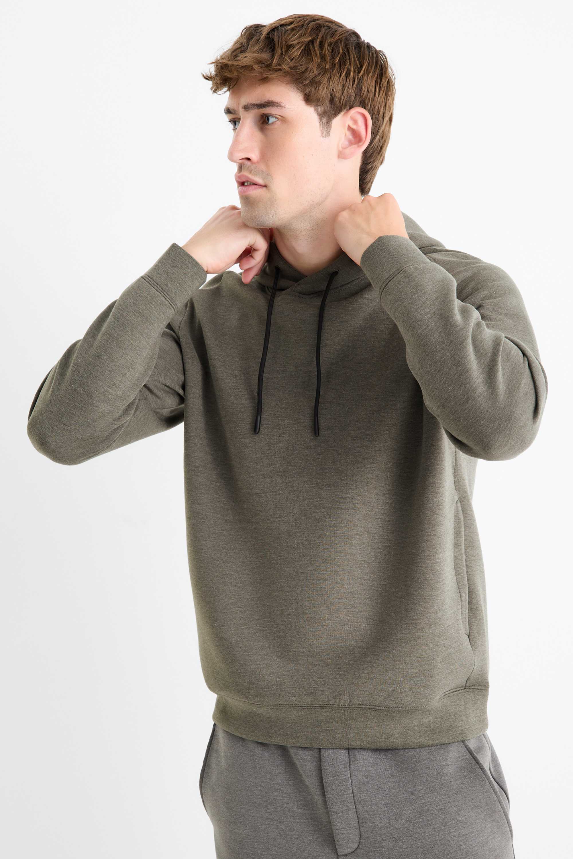 Technical hoodie dark green-melange