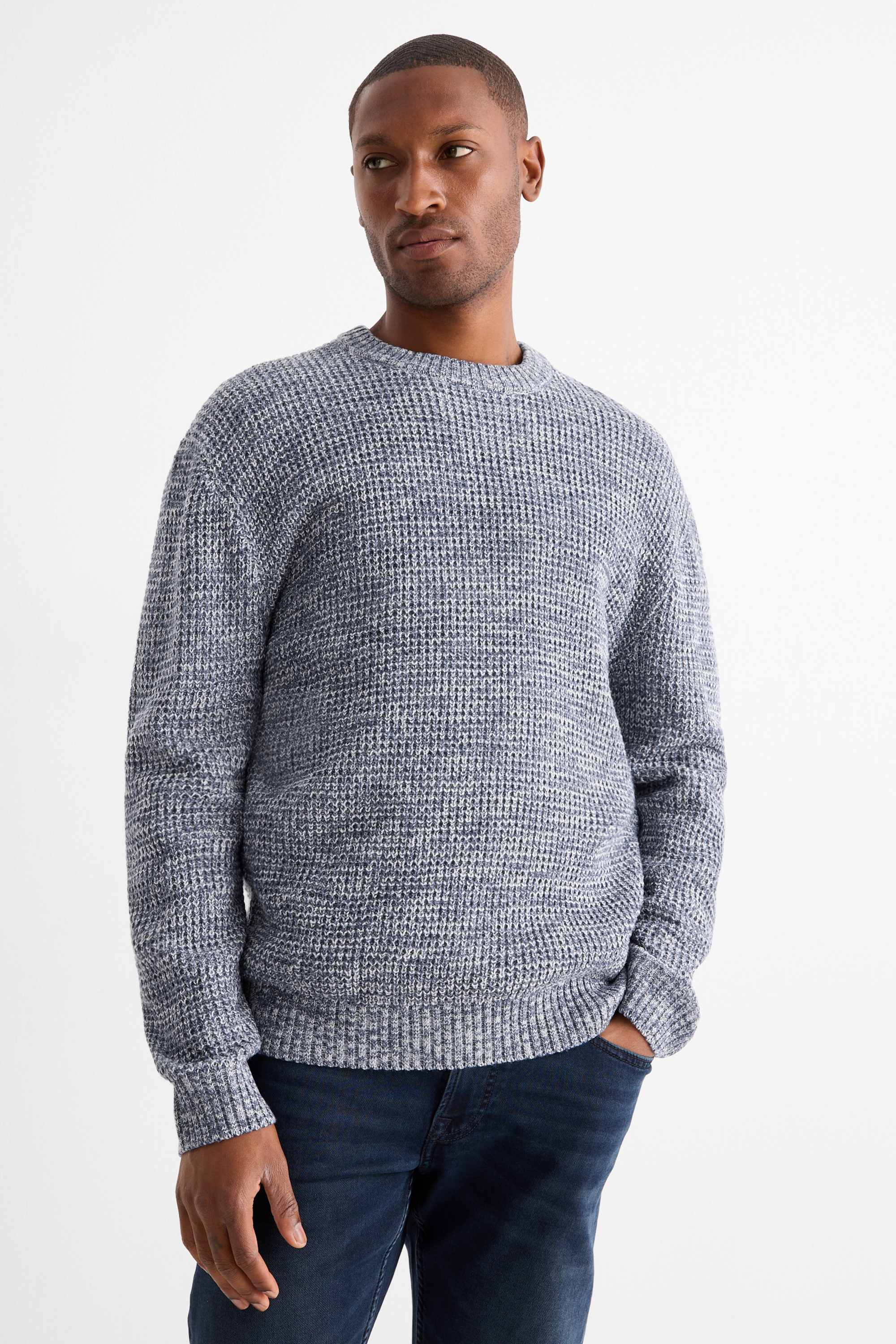 Jumper - textured dark blue-melange