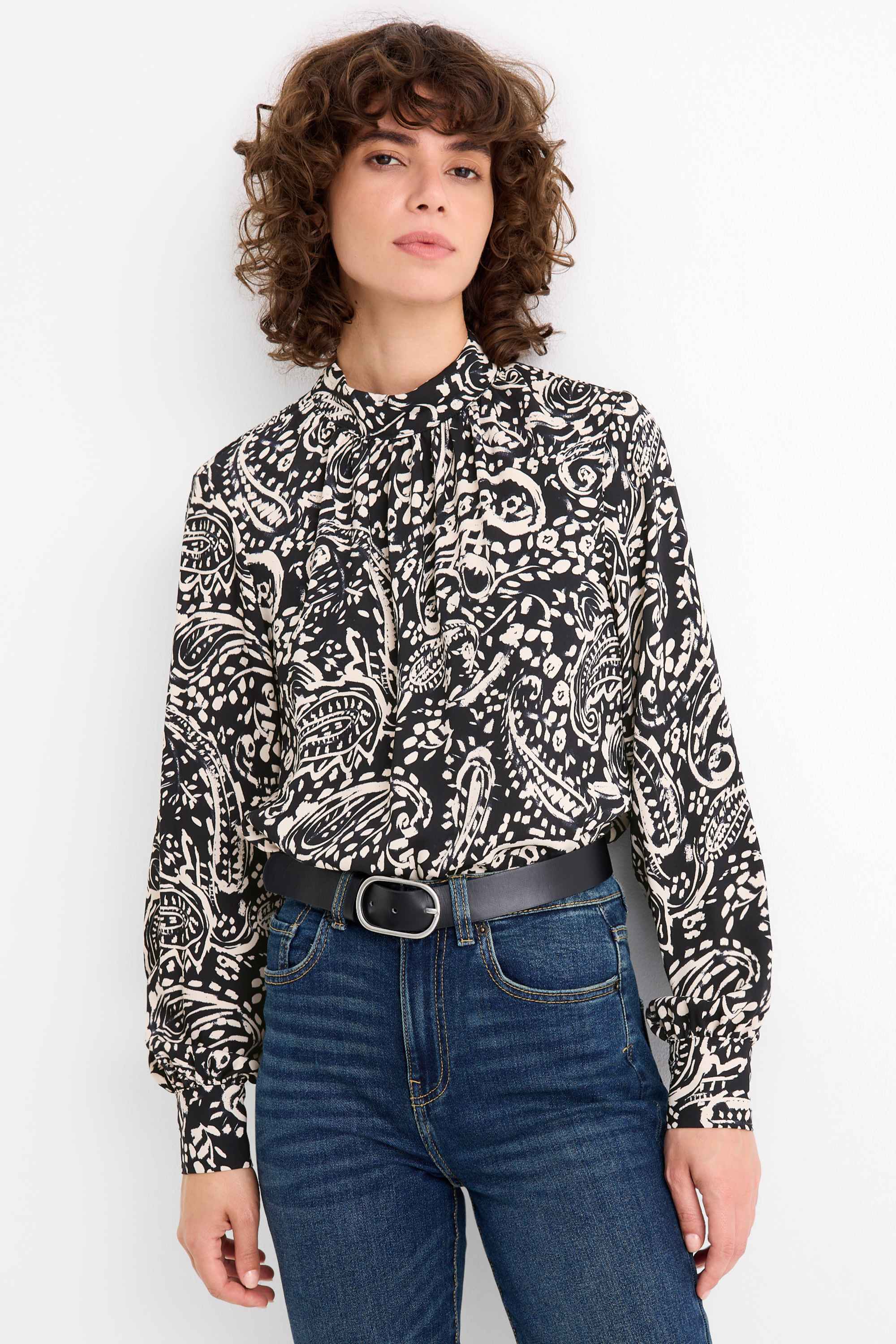 Blouse - patterned black / beige