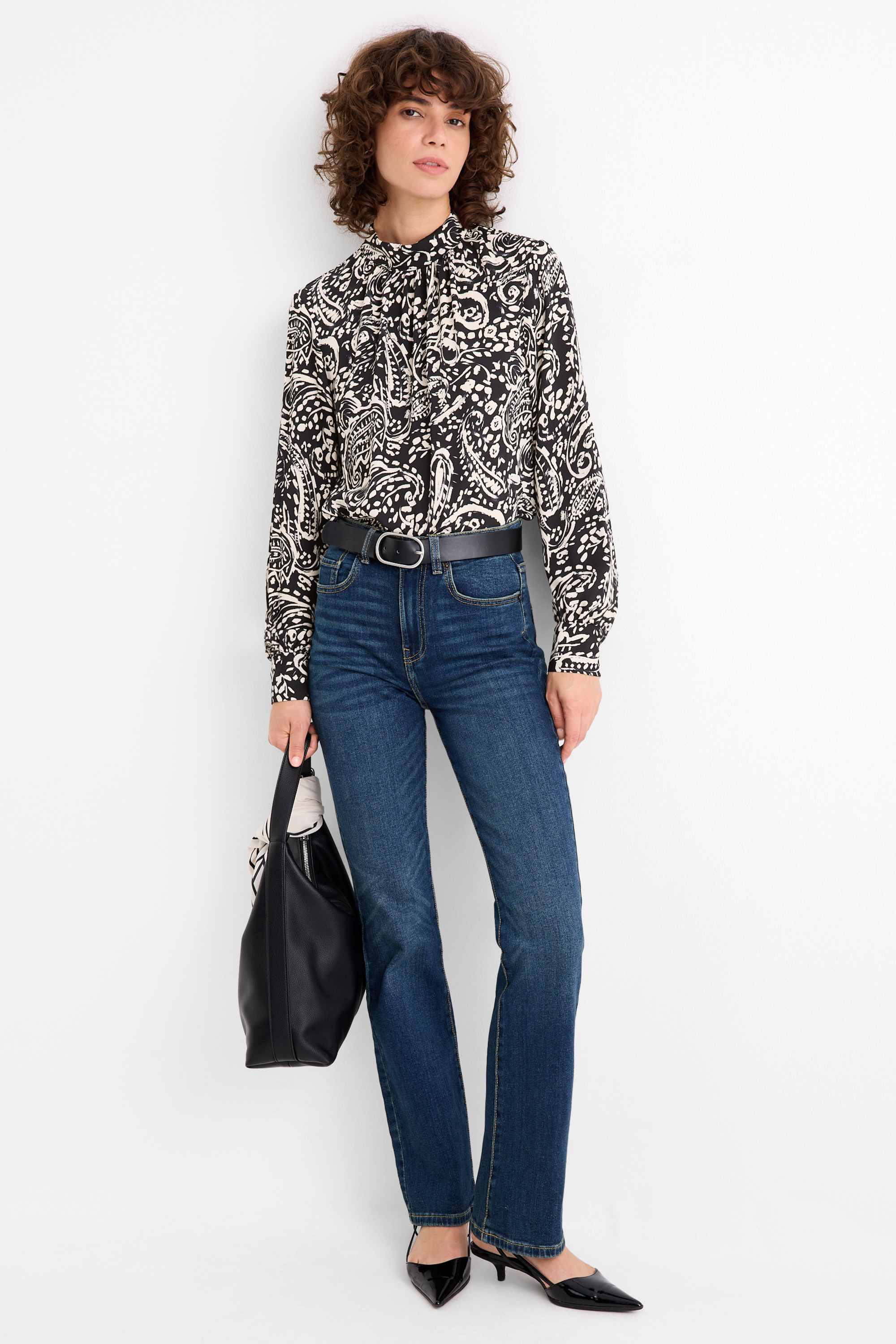 Blouse - patterned black / beige