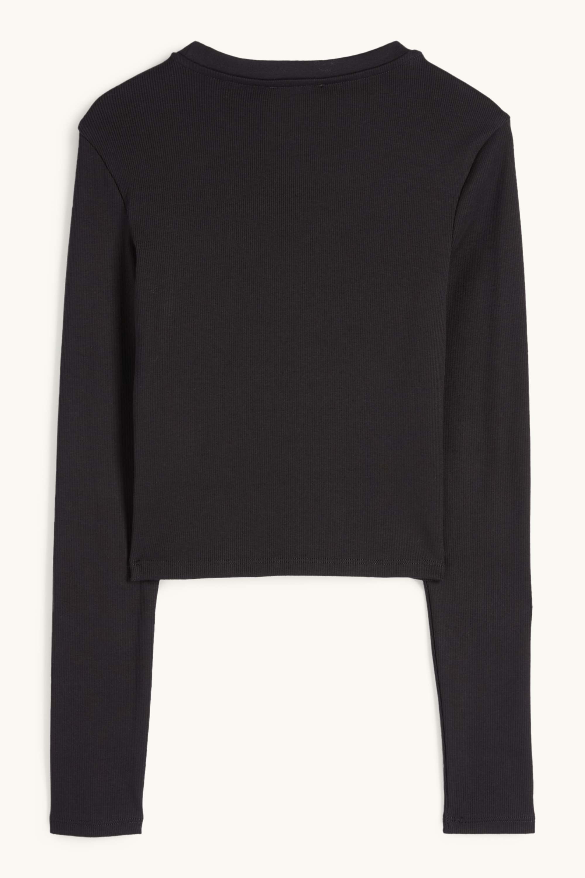 Cropped long sleeve top - ribbed black