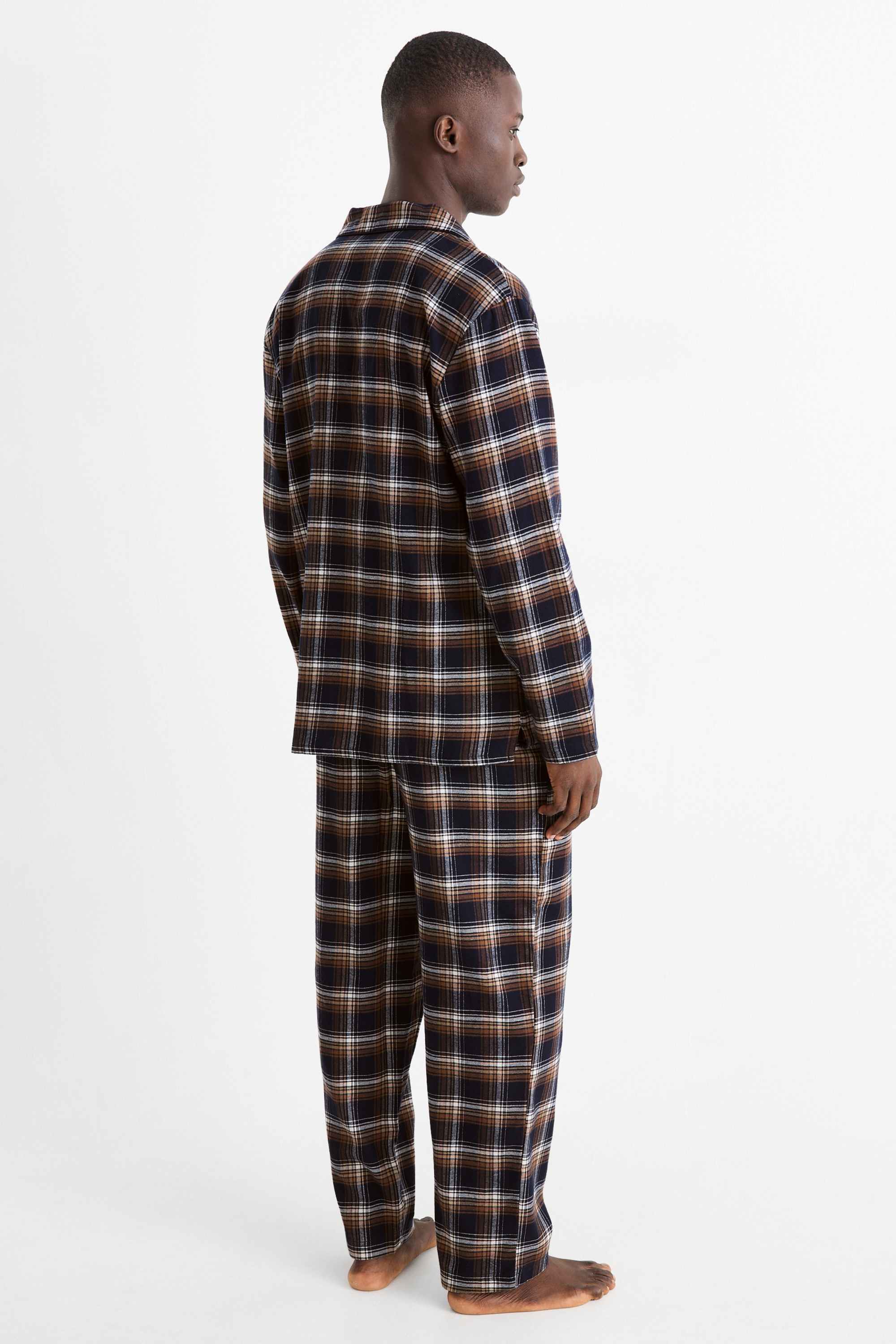 Flannel pyjamas - check dark blue