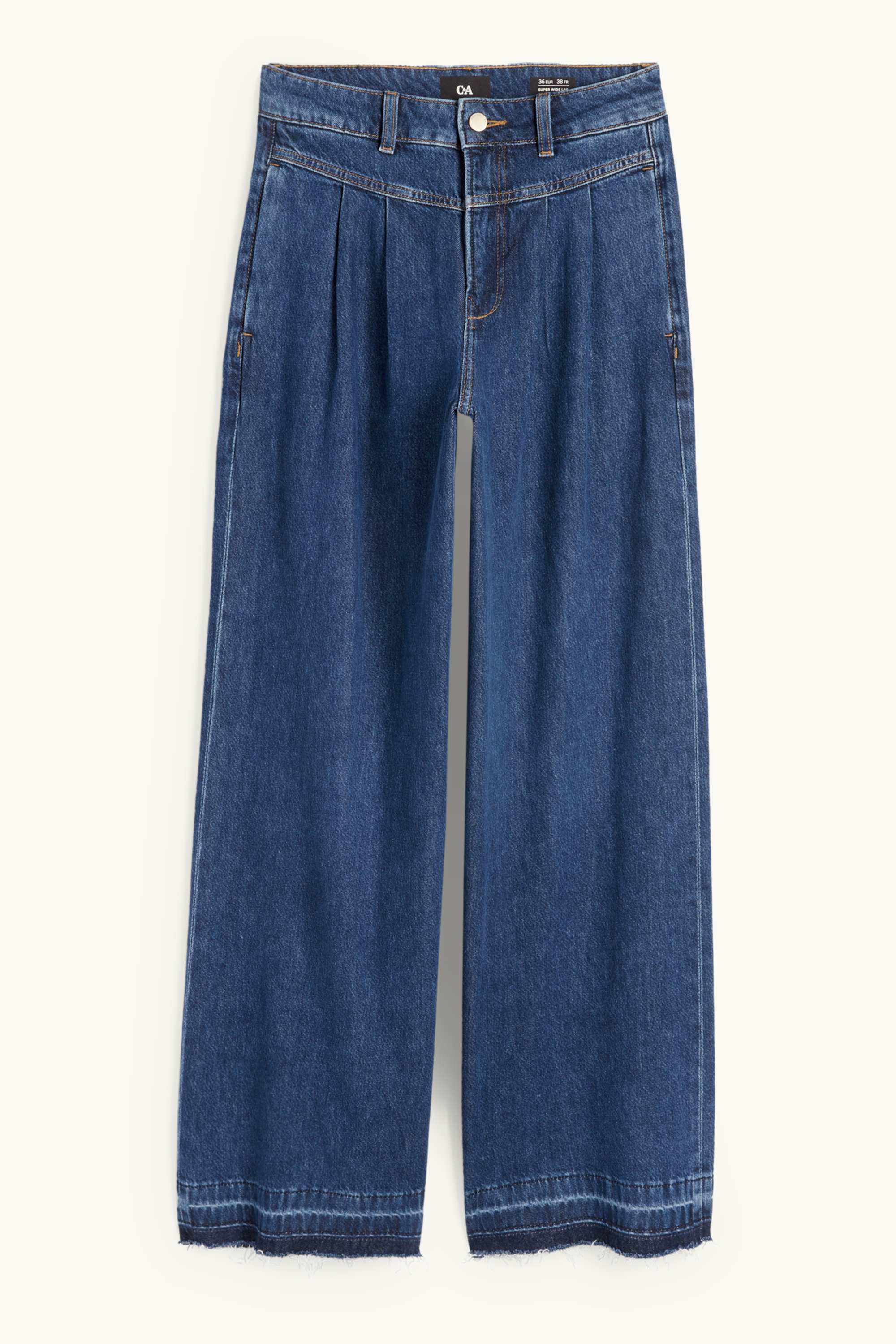 Wide leg jeans - mid-rise waist blue denim