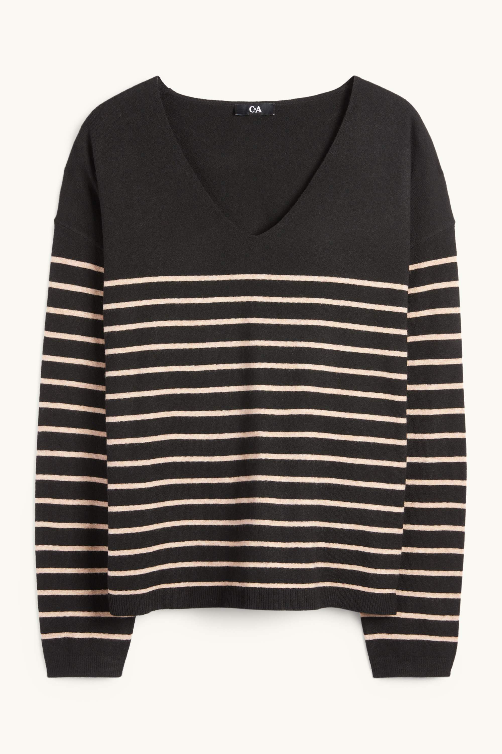V-neck jumper - striped black
