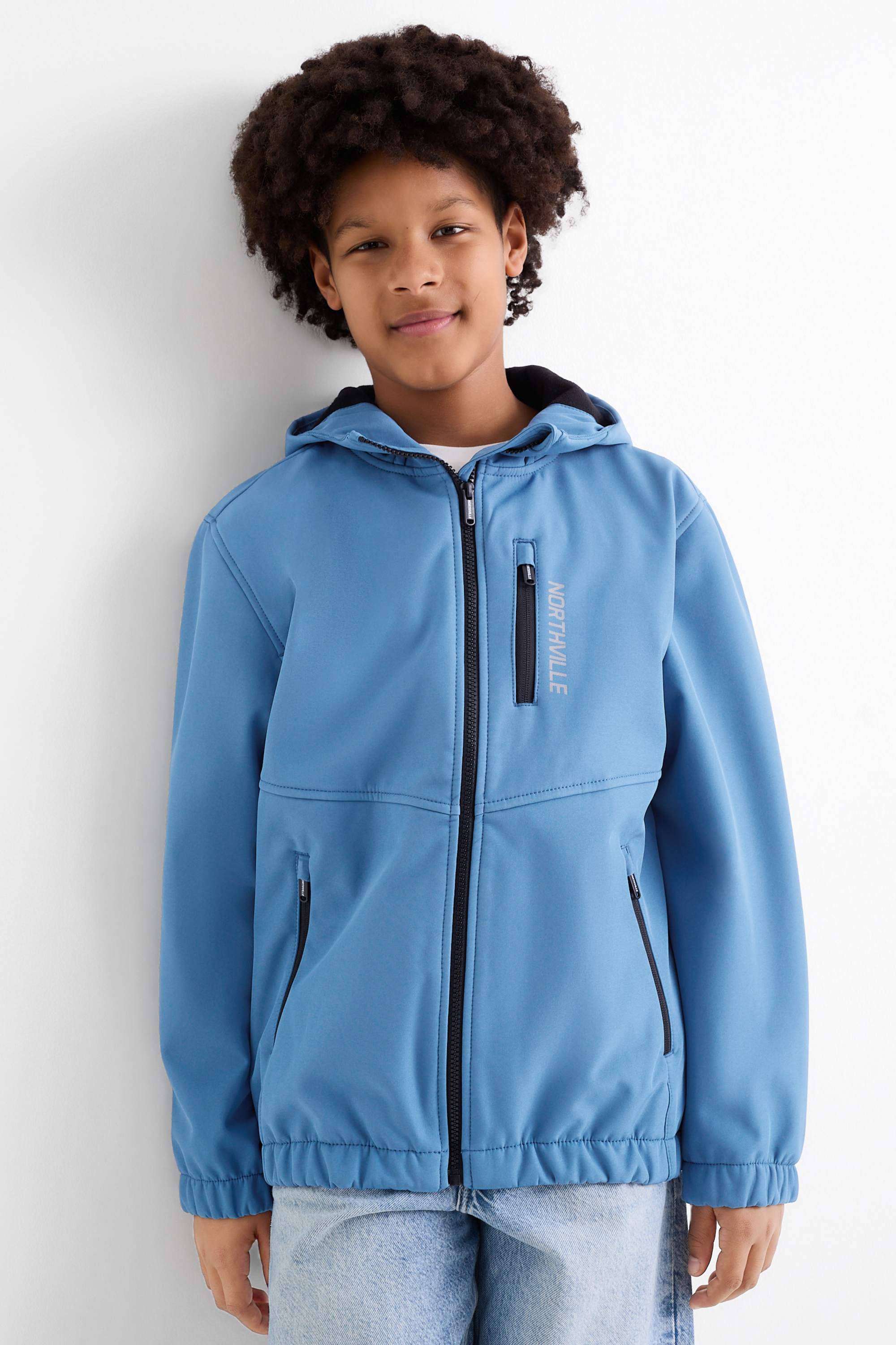 Softshell jacket with hood - waterproof blue