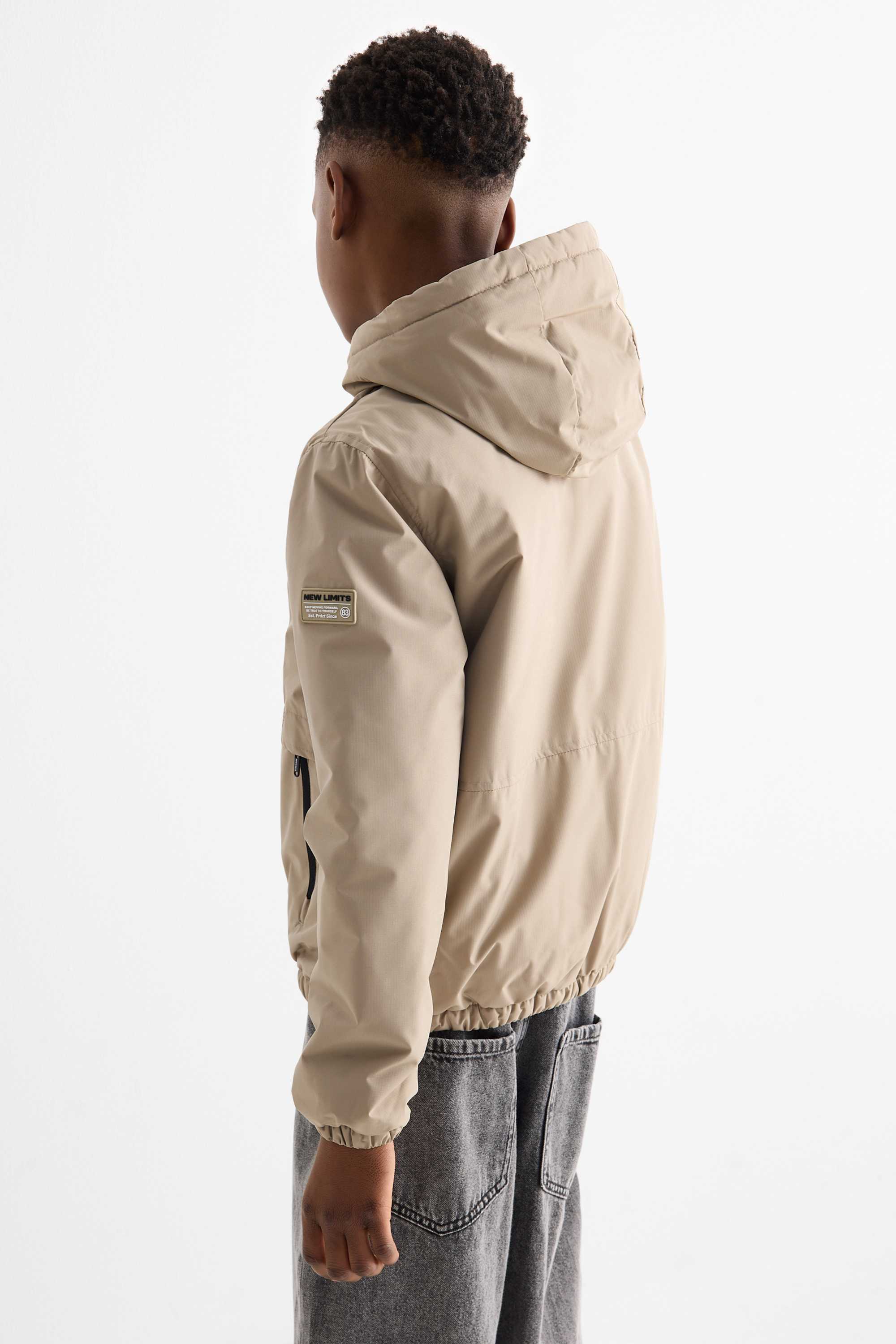 Jacket with hood - lined - textured beige